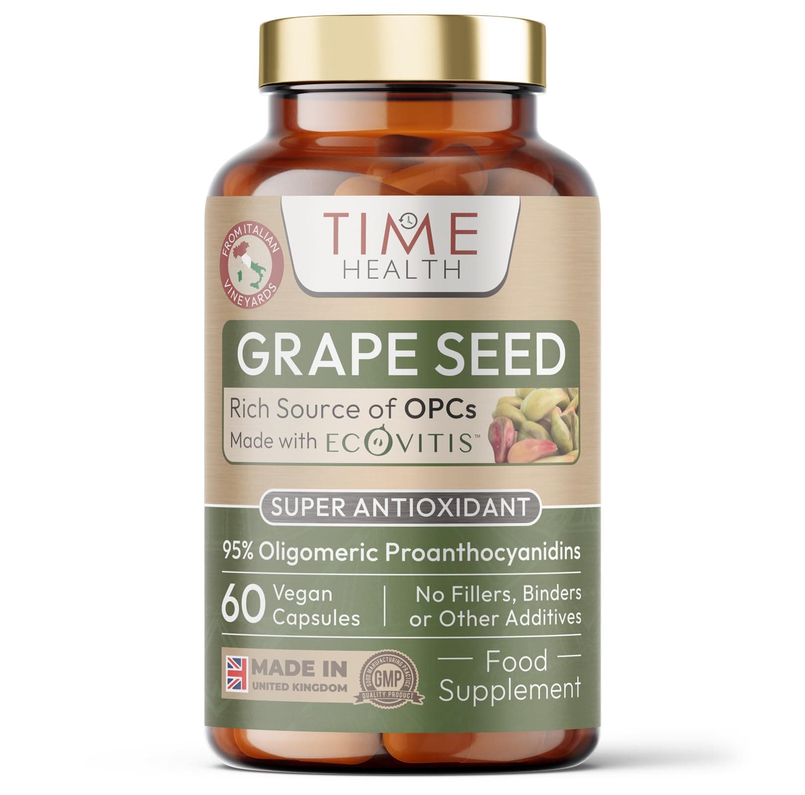 OPC Grape Seed Extract Capsules - Min. 95% OPCs - Made with Italian Vineyard Grapes - Ecovitis™ - UK Made Supplement - Zero Additives - GMP Standards - Vegan