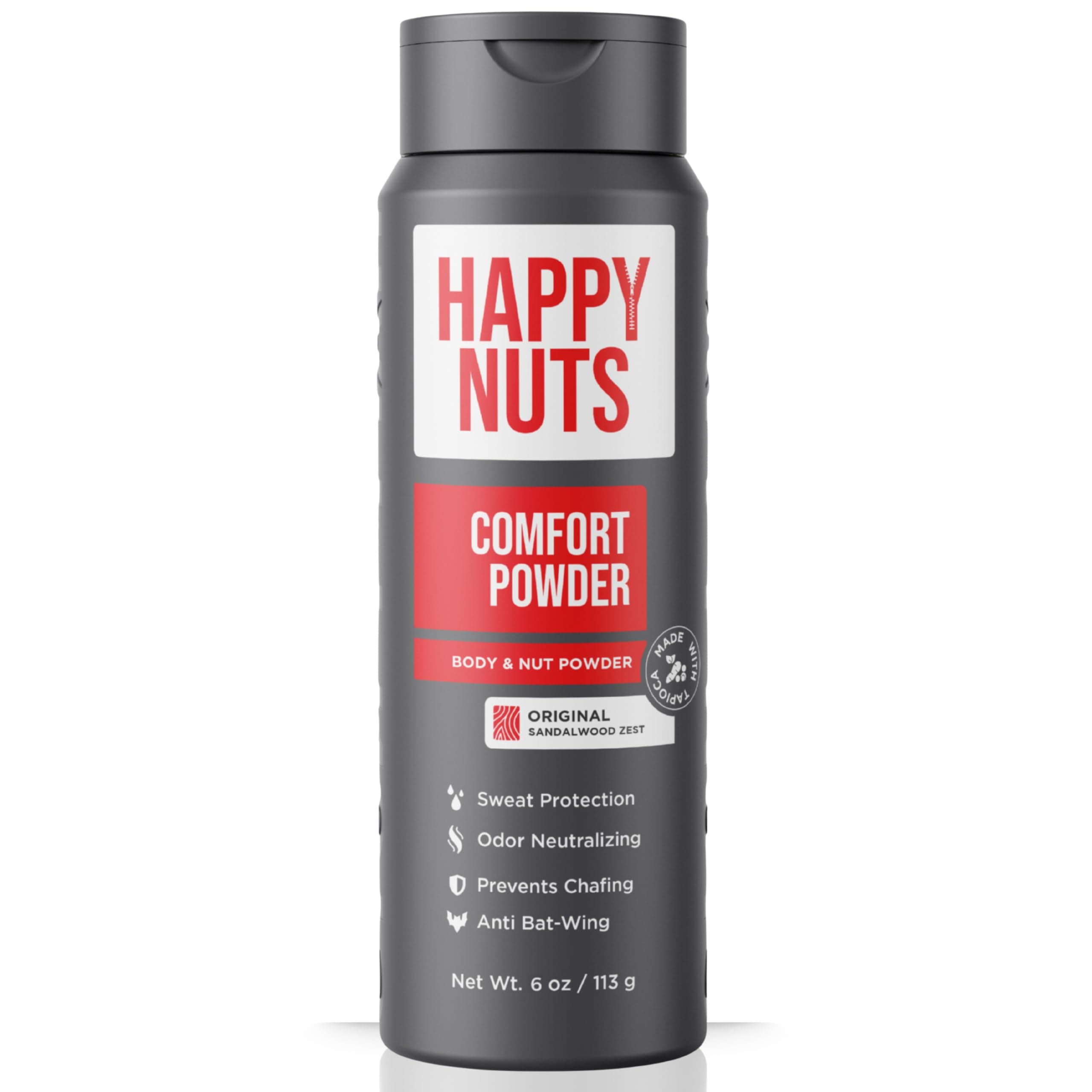 Happy Nuts Comfort Powder - Anti-Chafing, Sweat Defense & Odor Control for the Groin, Feet, and Body - Body Powder for Men (Original)