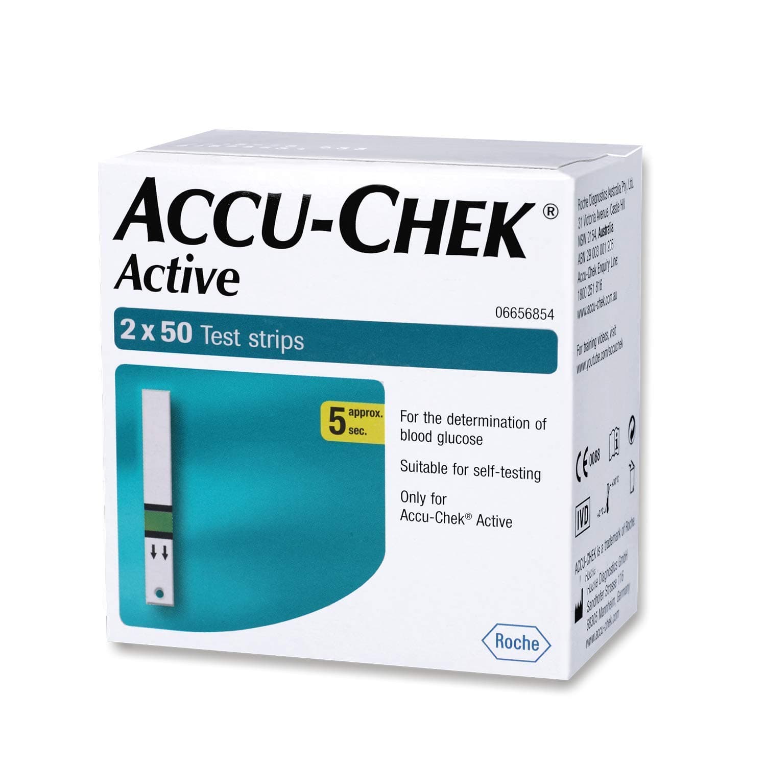 Active Test Strips | For use with Accu-Chek Active Glucometer | Pack of 100 Strips