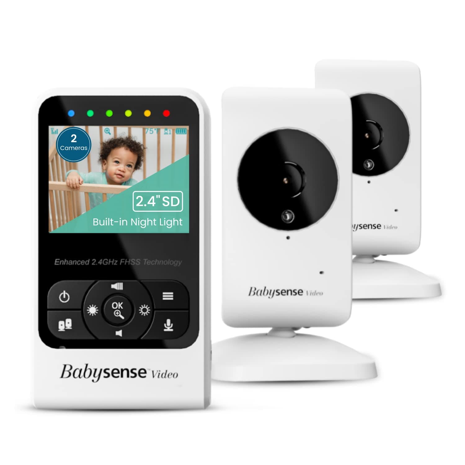 NEW Video Baby Monitor with Camera and Audio, Supplied with Two Cameras, Long Range, Room Temperature, Infrared Night Vision, Two Way Talk Back, Lullabies and White Noise, Model V24R_2