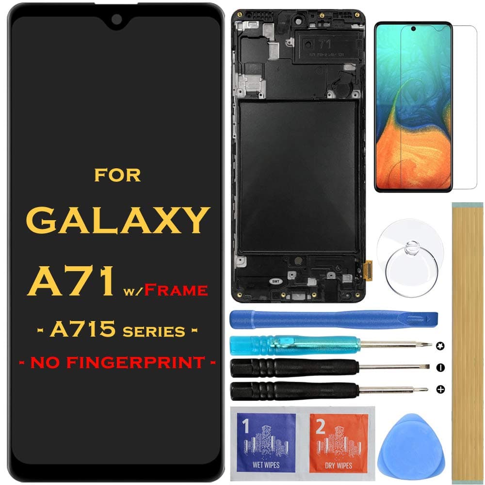 Screen Replacement LCD Display Touch Digitizer Assembly with Frame for Samsung Galaxy A71 SM-A715 A715F A715FD 6.7" (Black with Frame)