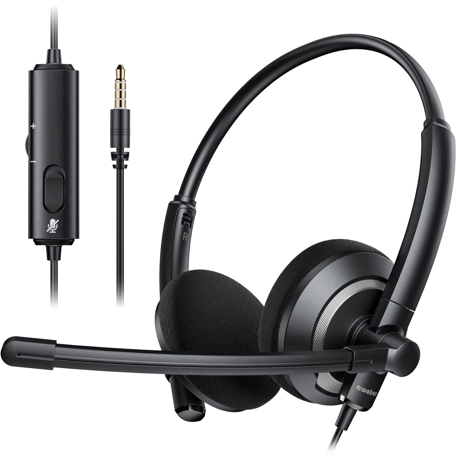 Headset with 3.5mm Jack Microphone for Computer - Wired in-Line Control Headphones with Mic for Boom Skype Webinars On-Ear Headphone