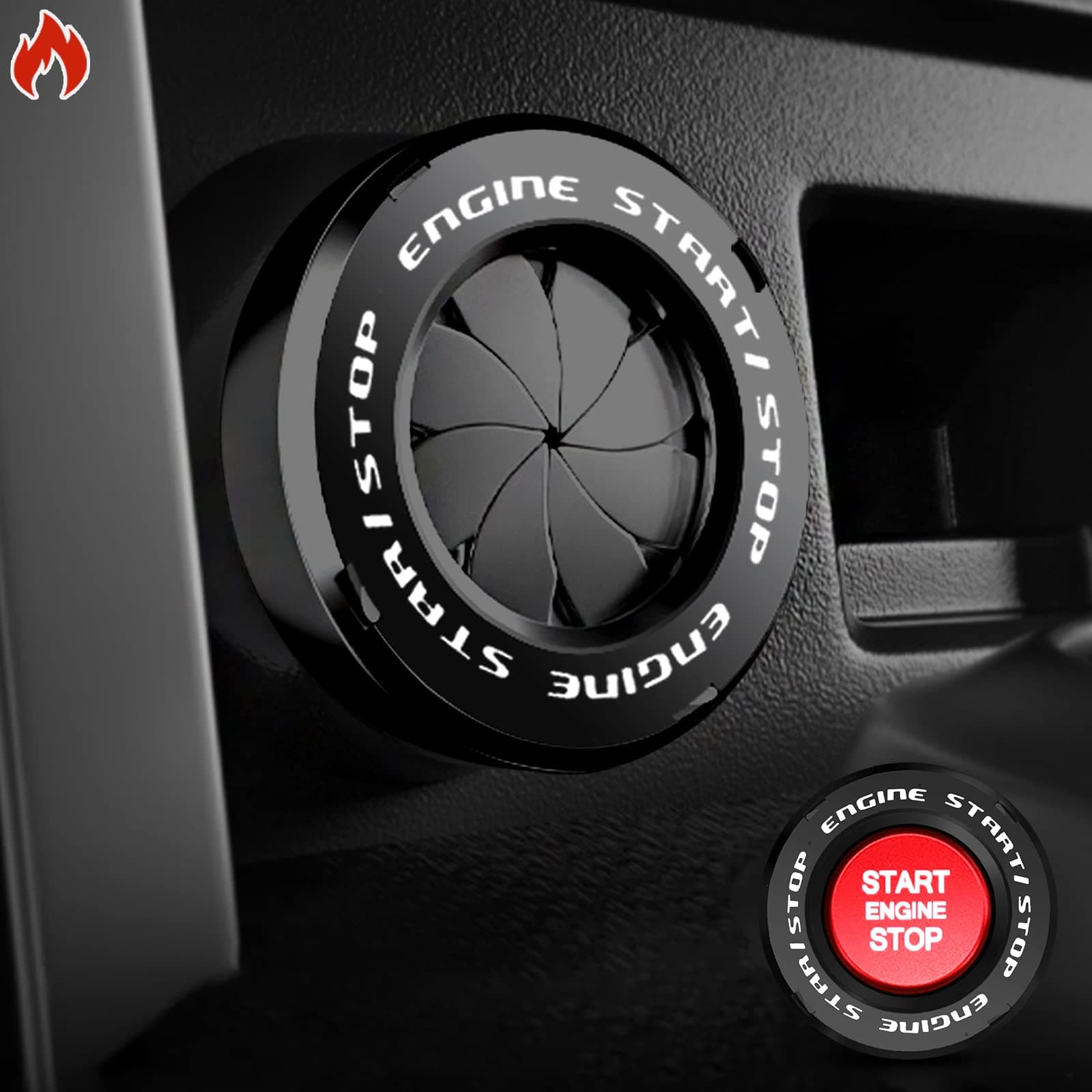 Rotary Push Start Button Cover, Car Engine Push to Start Accessories, Automotive Start Stop Button Cover, DIY Car Decoration Gift for Christmas New Years Birthday, Black