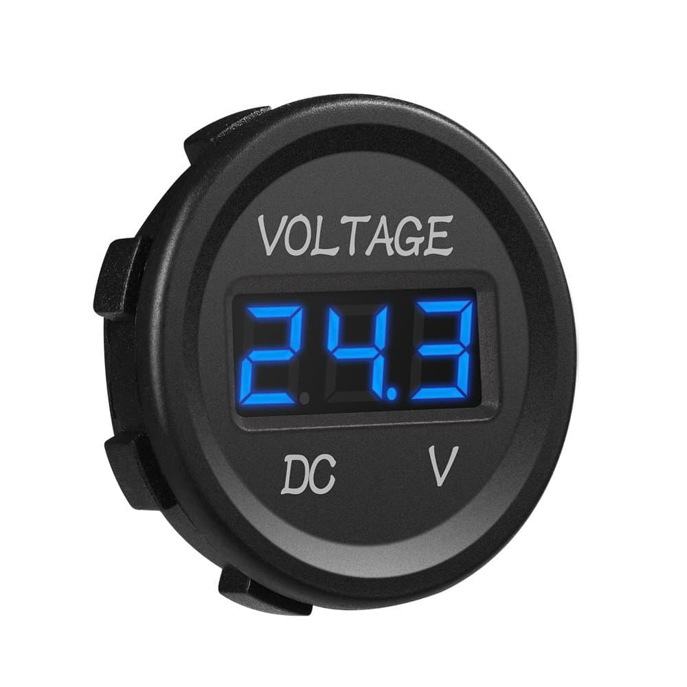 MIC-VM-Blue Voltmeter (DC 12V LED Digital Display Waterproof for Boat Marine Vehicle Motorcycle Truck ATV UTV Car Camper Caravan Blue Digital Round Panel)