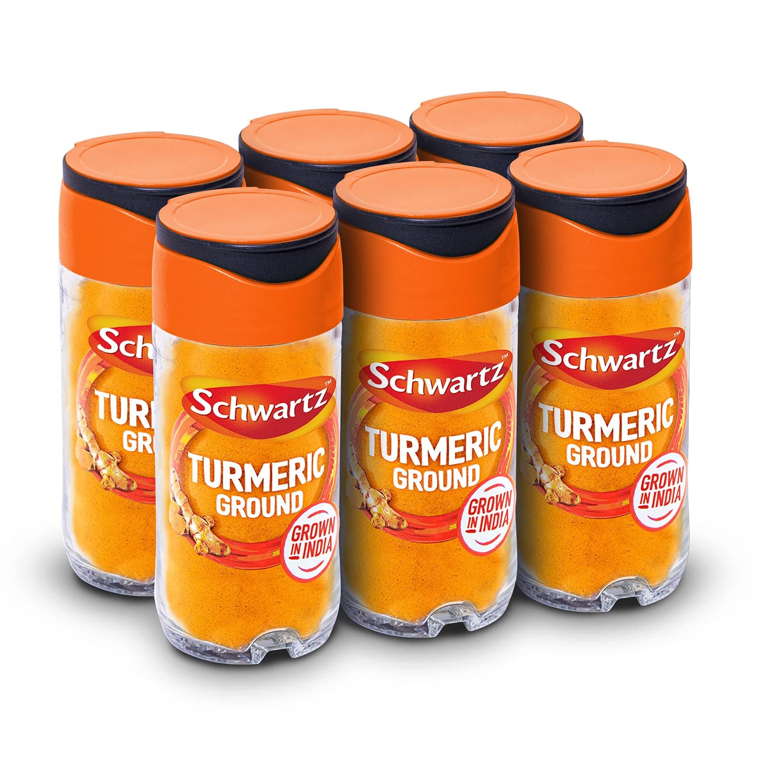 Turmeric 37 G | Jar | Pack of 6 | Bright Yellow Colour | Authentic Taste and Unique Colour | Earthy Flavour and Citrusy Aroma | Source of Curcumin | Perfect for Curries, Soups & Relishes