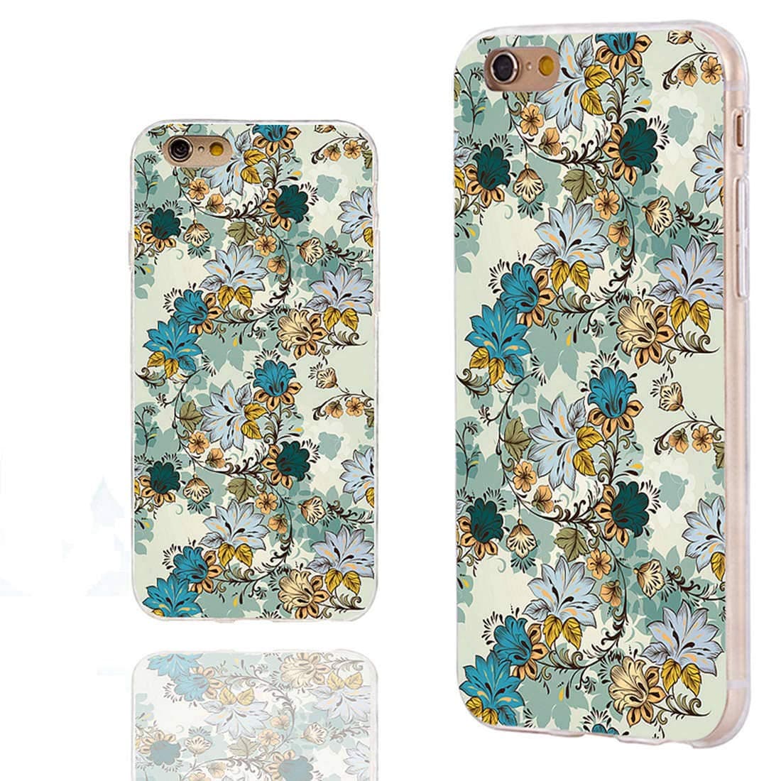 ChiChiC iPhone 6s Case Cute,iPhone 6 Case Cool,Full Protective Slim Flexible Soft TPU Rubber Clear Cases with Design for iPhone 6s 6 4.7 Inch,Vintage Hand Drawn Teal Gold Flowers on Mint