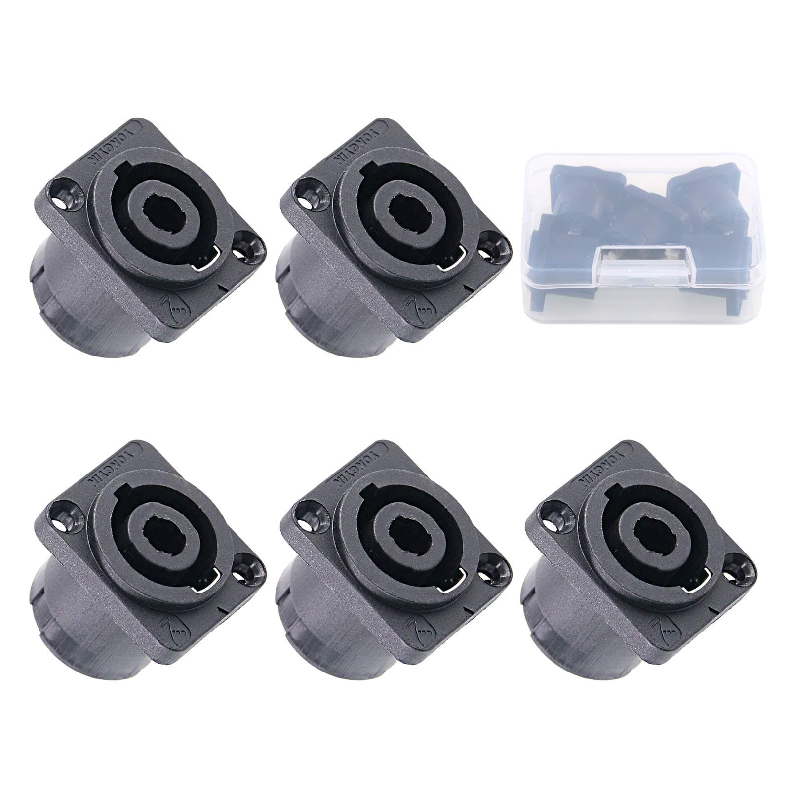 Glarks 5 Pack 4 Pole Square (Rectangle) Female Panel Mount Socket Twist Lock Speaker Compatible with Neutrik Speakon NA4LJ, NA4LJX, NL4MP, NL4MPR, NL4FC, NL4FX, NL4 & NL2 Series, NL2FC