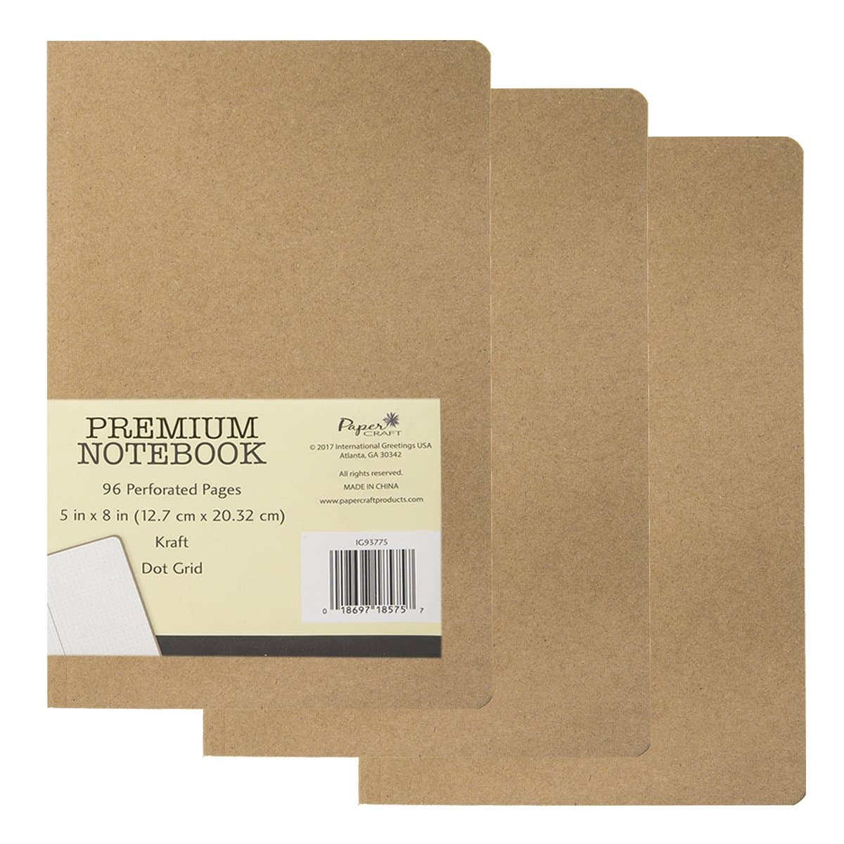 Paper Craft (3 Pack) Bullet Journal Dot Grid Notebook Set Small 8x5 Perforated Brown 96 Pages