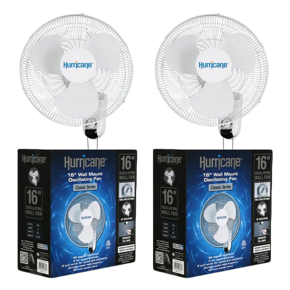 Classic 16" Wall Mount Oscillating Fan, 2 Count