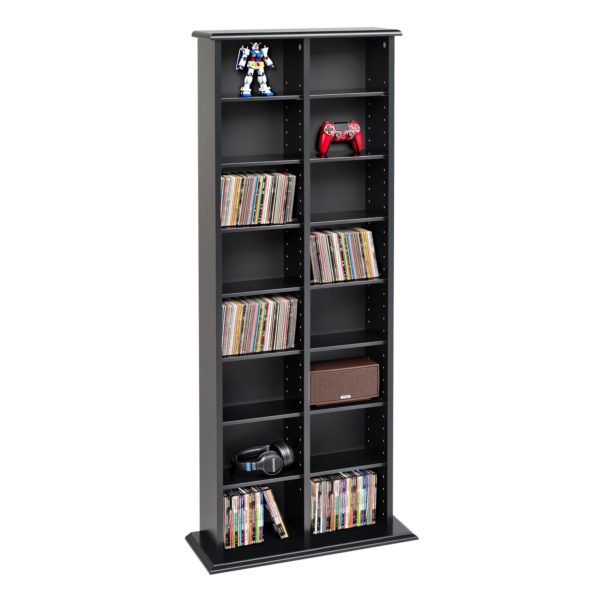 2 Column Tall Cabinet Media, Double Multimedia Storage Tower, Black