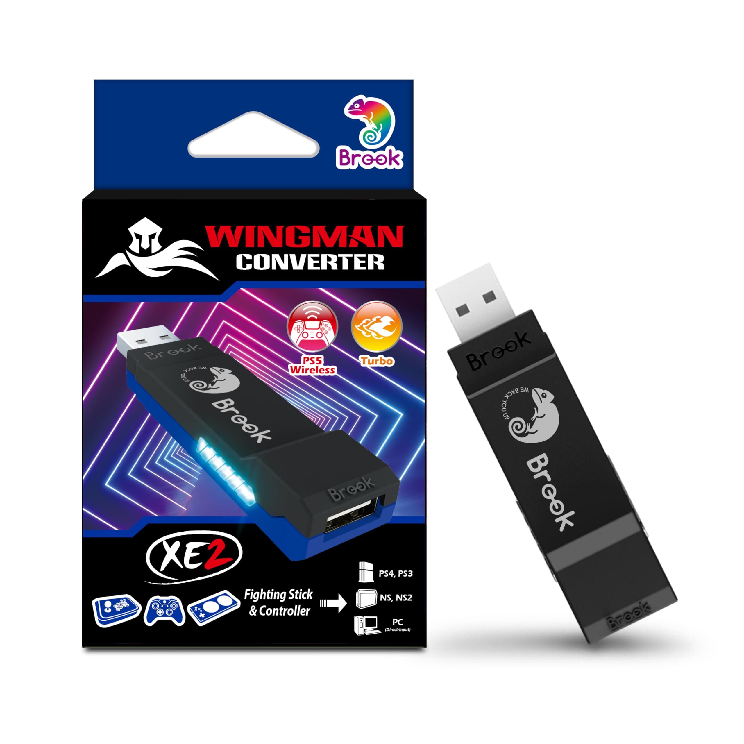 Brook Wingman XE 2 Converter - Two in One Wireless Controller Adapter for PS, Switch Consoles, and PC, Supports Remap Adjustable Turbo, Blue