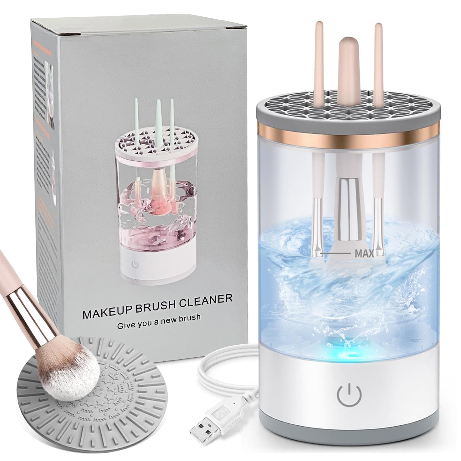 mulijuan Electric Makeup Brush Cleaner, Quick Efficient Machine for Deep Cleaning All Types of Brushes, Portable Compact Design For Travel Home Use, Makeup Lovers & Professionals - White
