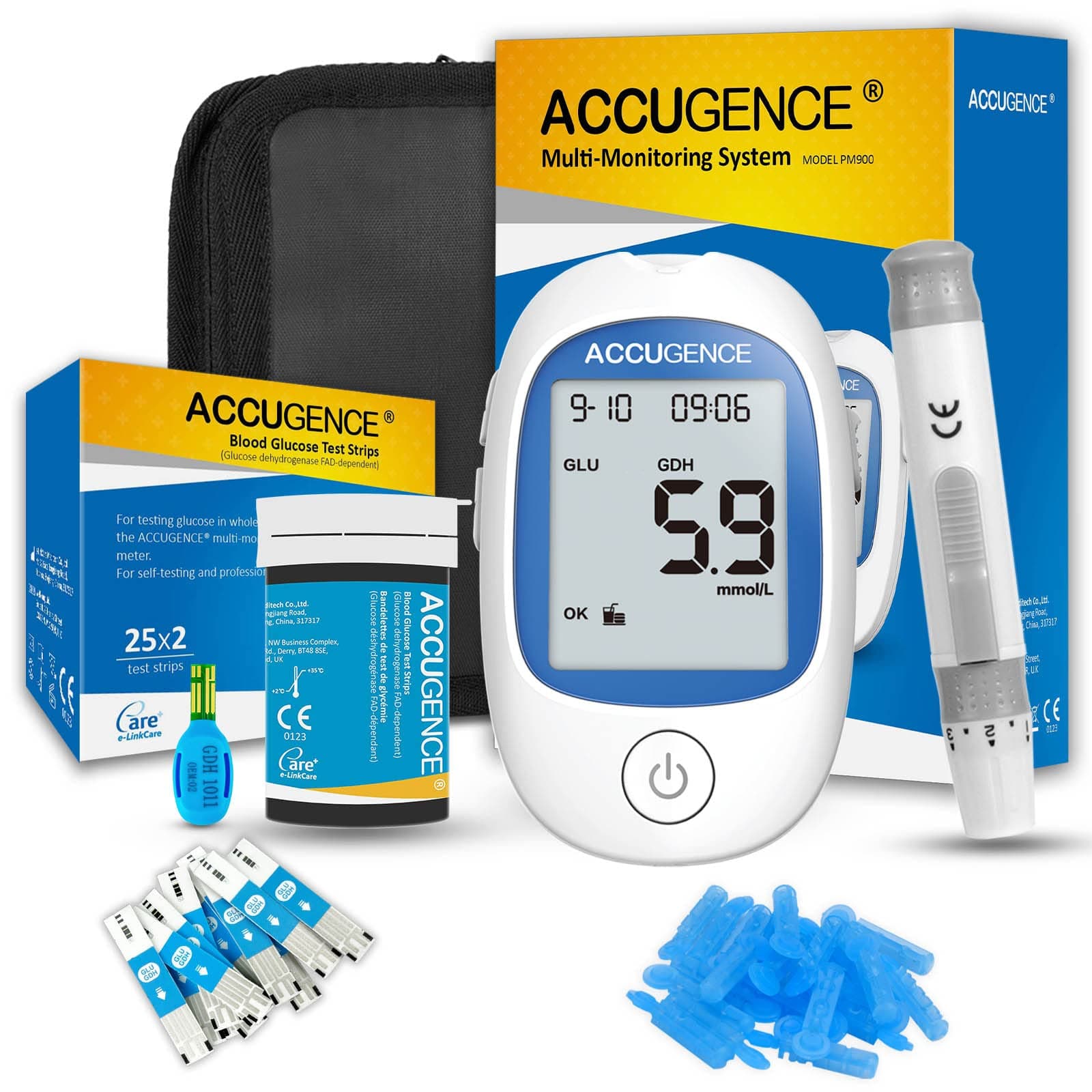 ACCUGENCE Blood Sugar Monitor, Blood Glucose Meter With 50 Blood Glucose test strip, 50 Lancets, 3in1 Multi-function Glucometer mmol/L