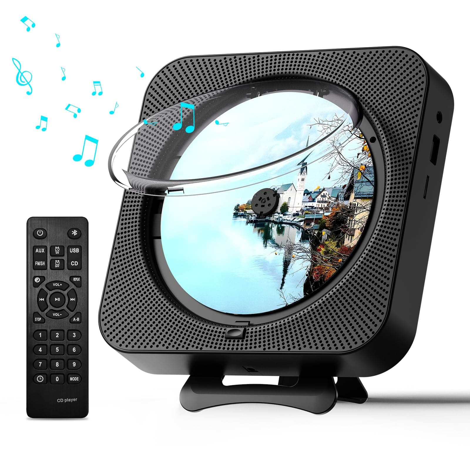 Portable CD Player with Bluetooth Desktop CD Player for Home CD Music Players with Remote Control,Timer,Built-in Dual Speakers with LED Display Home Audio Boombox FM Radio (Black)