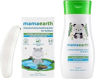 Moisturizing Baby Bathing Soap Bar pH 5.5 with Goat Milk and Oatmeal, 75g (Pack of 2) & Daily Moisturizing Lotion, 200ml Combo