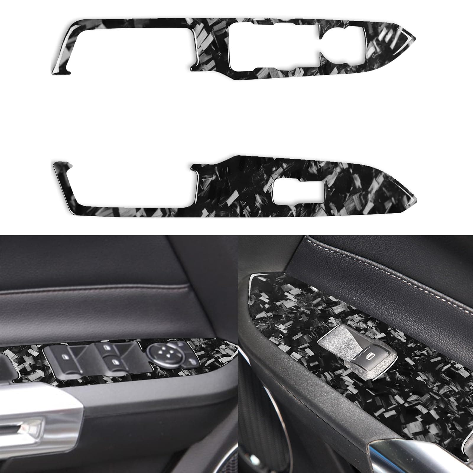 Car Window Lift Switch Rearview Mirror Control Button Panel Trim Sticker Glossy Black Forged Carbon Fiber Decoration Compatible with Ford Mustang 2015-2020 Auto Interior Accessories-Type B