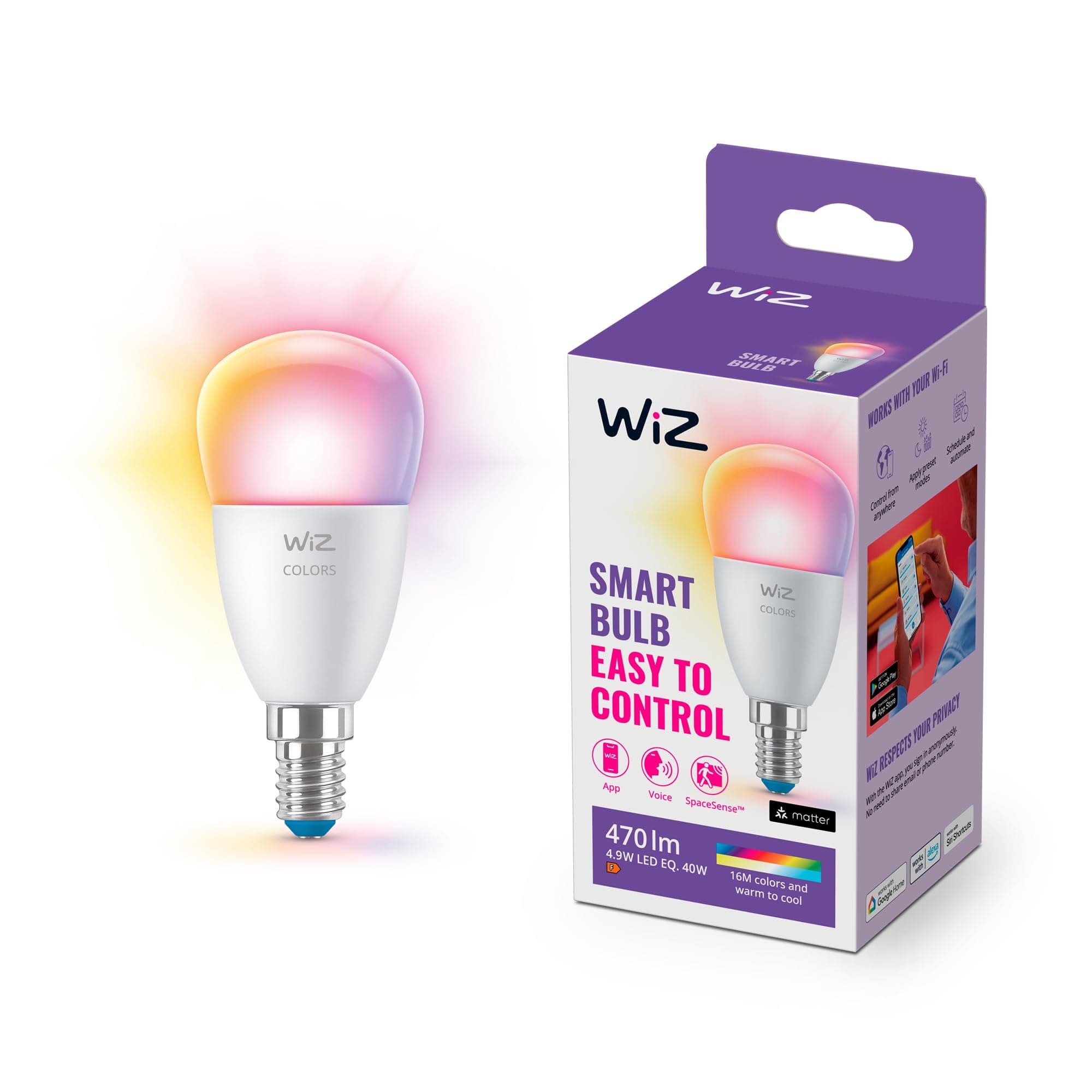 Smart Colour Bulb, E14, 4.9W, Smart Dimming, Dynamic Scenes, Connected WiFi Works with Alexa, Google Assistant & HomeKit, App Control for Home Indoor Lighting, Bedroom, Energy Monitoring
