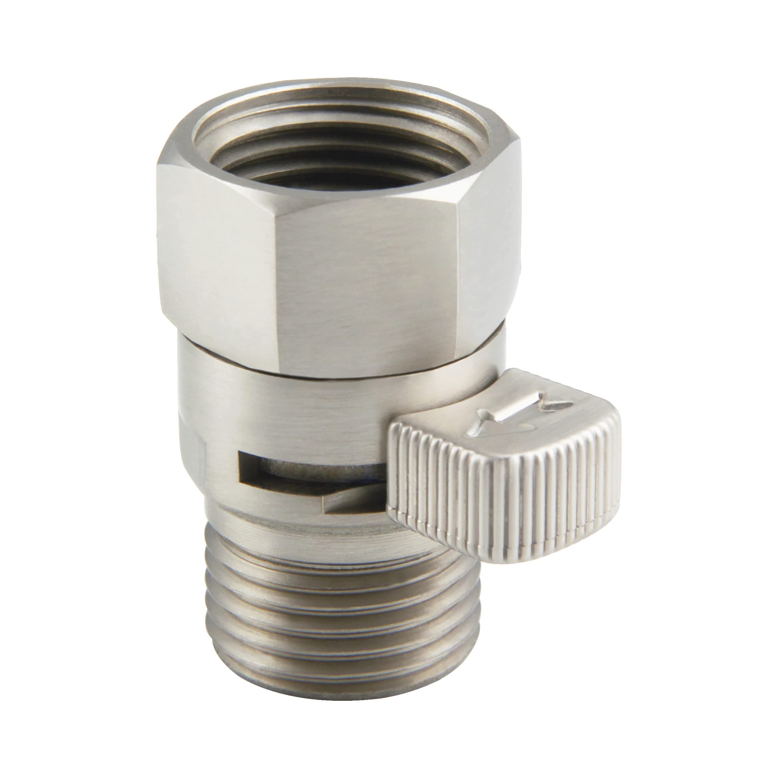APLusee Shower Head Shut Off Valve, Solid Brass Water Flow Restrictor with Adjustable Lever, Brushed Nickel