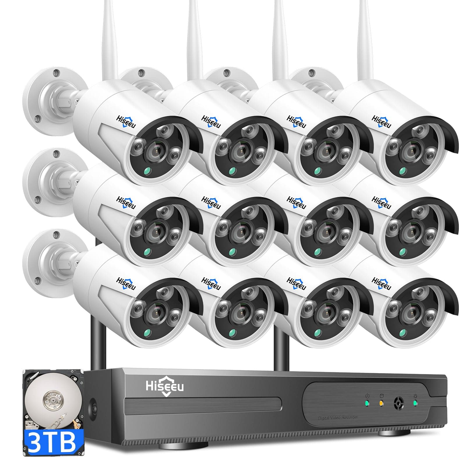 Wireless Pro WiFi Security Camera System, 16CH 4K NVR Kit, Plug-in Powered 12Pcs 5MP CCTV Home Security Camera System for Indoor/Outdoor, Night Vision, Waterproof, Motion Detection, 3TB HDD