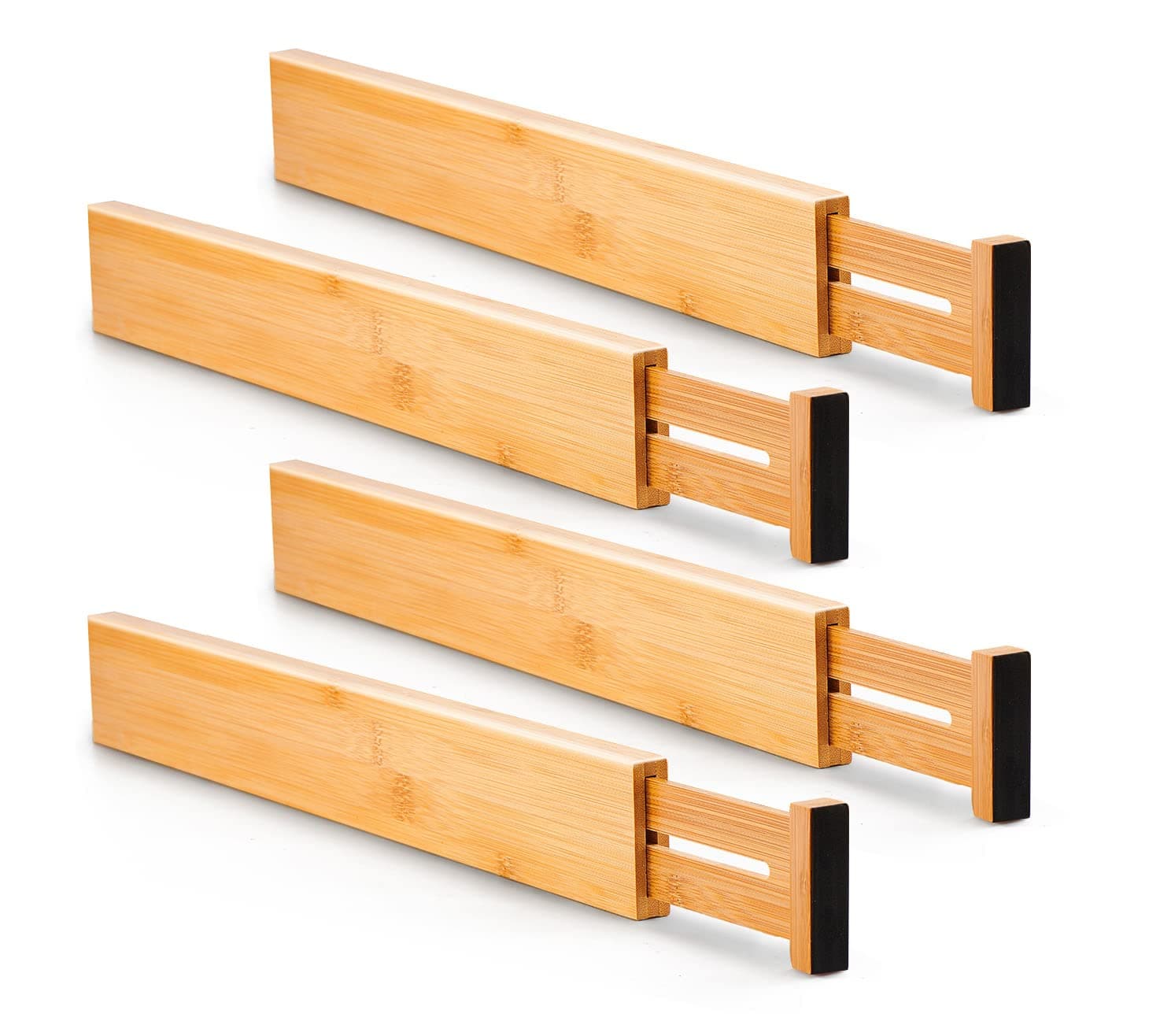 Utoplike 4 pcs Bamboo Kitchen Drawer Dividers Large, Adjustable Drawer Organizers, Spring Loaded, Works in Kitchen, Dresser, Bathroom, Bedroom, Drawer, Desk