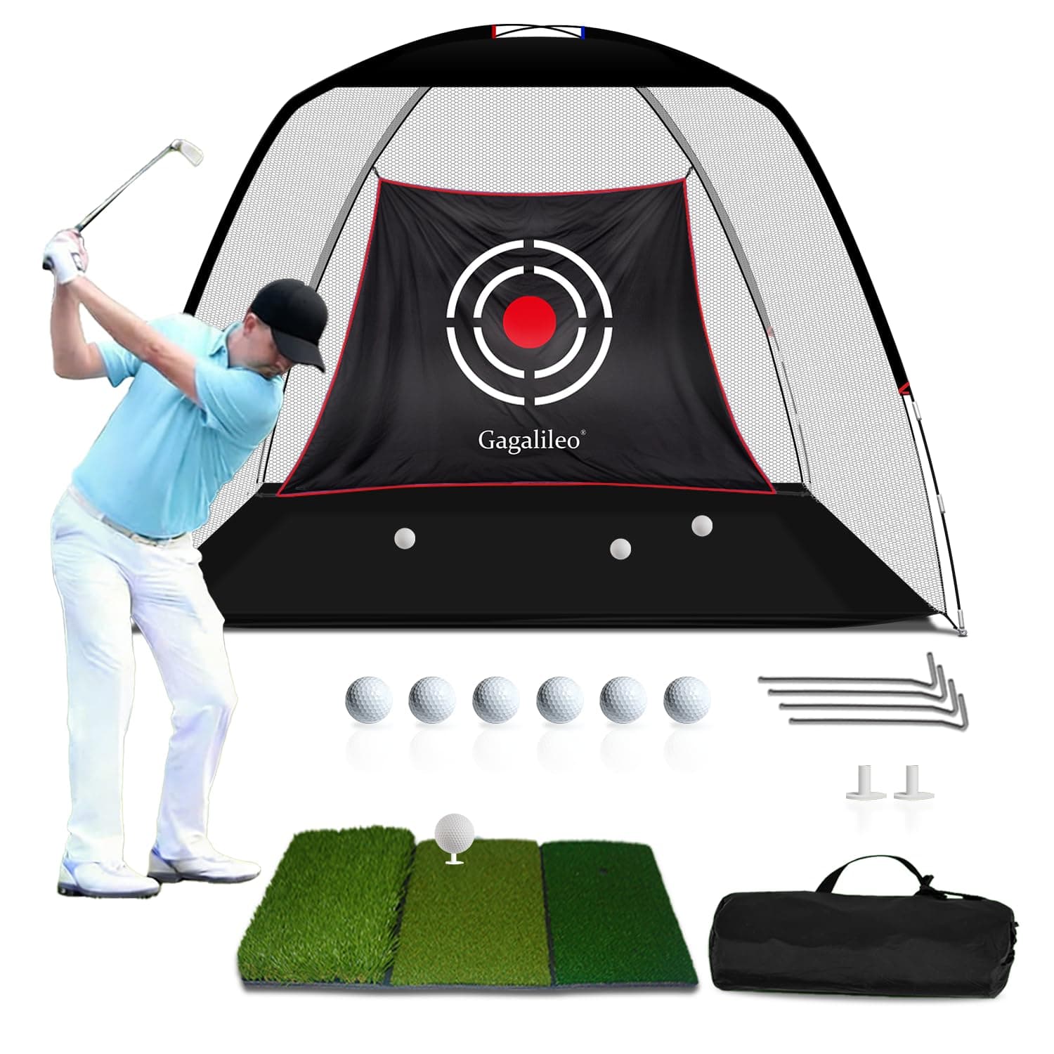 Golf Net: Backyard Driving Real Golf Ball Practice Hitting Training by Turf Mat Target Indoor Outdoor Chipping Swing Gift for Golfers Dad Husband Men