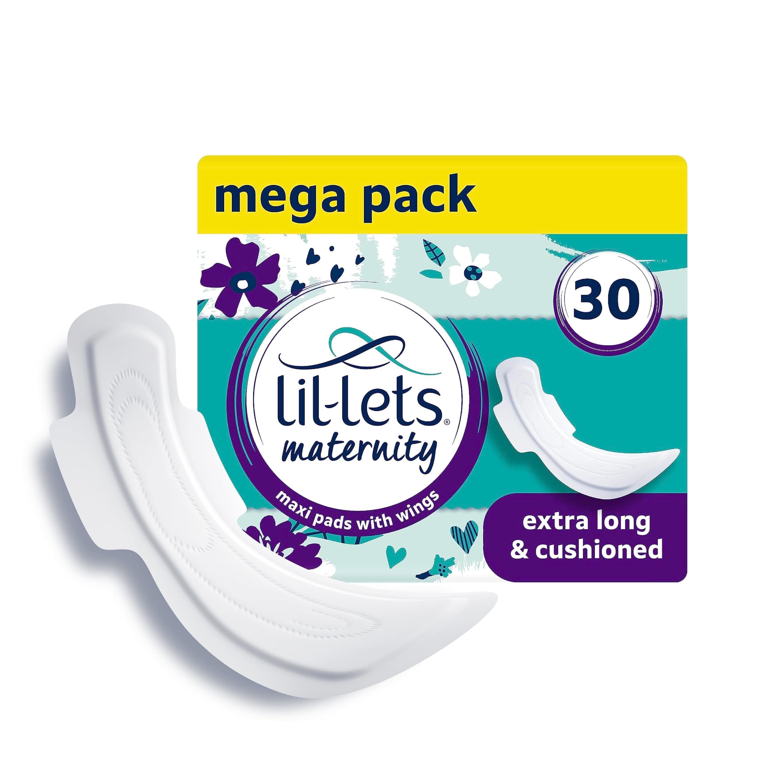 Lil-Lets Extra Long Postpartum Maxi Pads with Wings – 30 Pack Bundle for Post-Natal Bleeding & Heavy Flow – Postpartum Essentials - Extra Absorbent, Soft & Cushioned Maternity Towels, Fragrance-Free