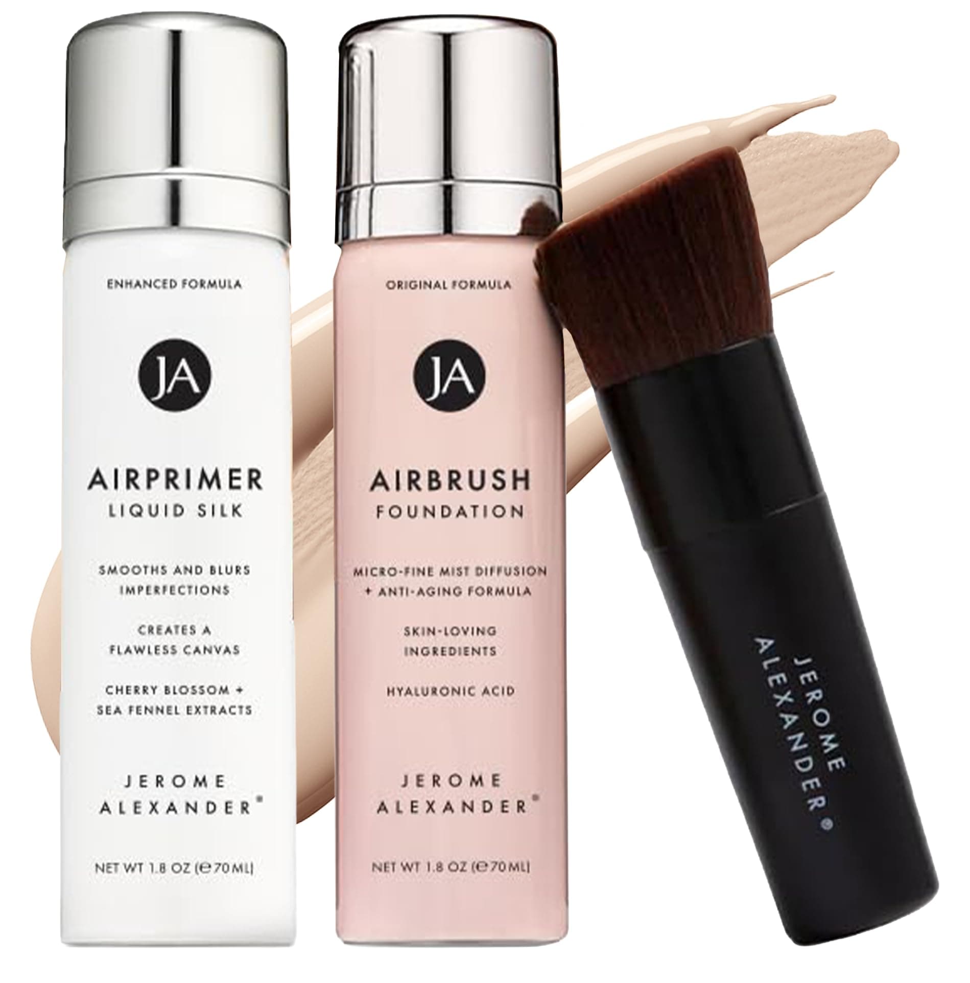 Jerome Alexander MagicMinerals AirBrush Foundation Set – 3pc Set Includes Primer, Foundation and Kabuki Brush - Spray Makeup with Anti-aging Ingredients for Smooth Radiant Skin (Fair)