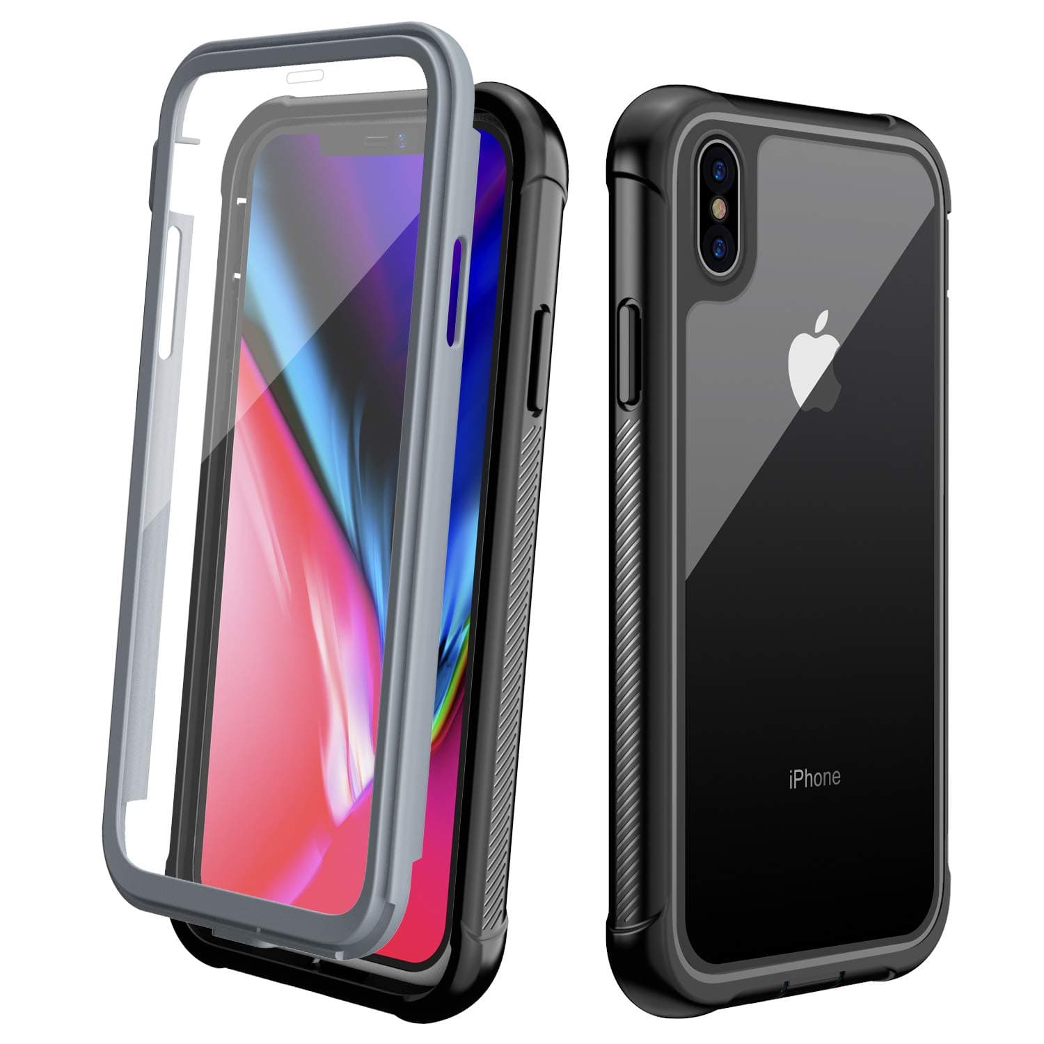 Clear Designed Case for iPhone Xs Max Case, Full-Body Rugged Clear Bumper Case with Built-in Screen Protector for Apple iPhone Xs Max 6.5 Inch (2018 Release) (Black+Clear)