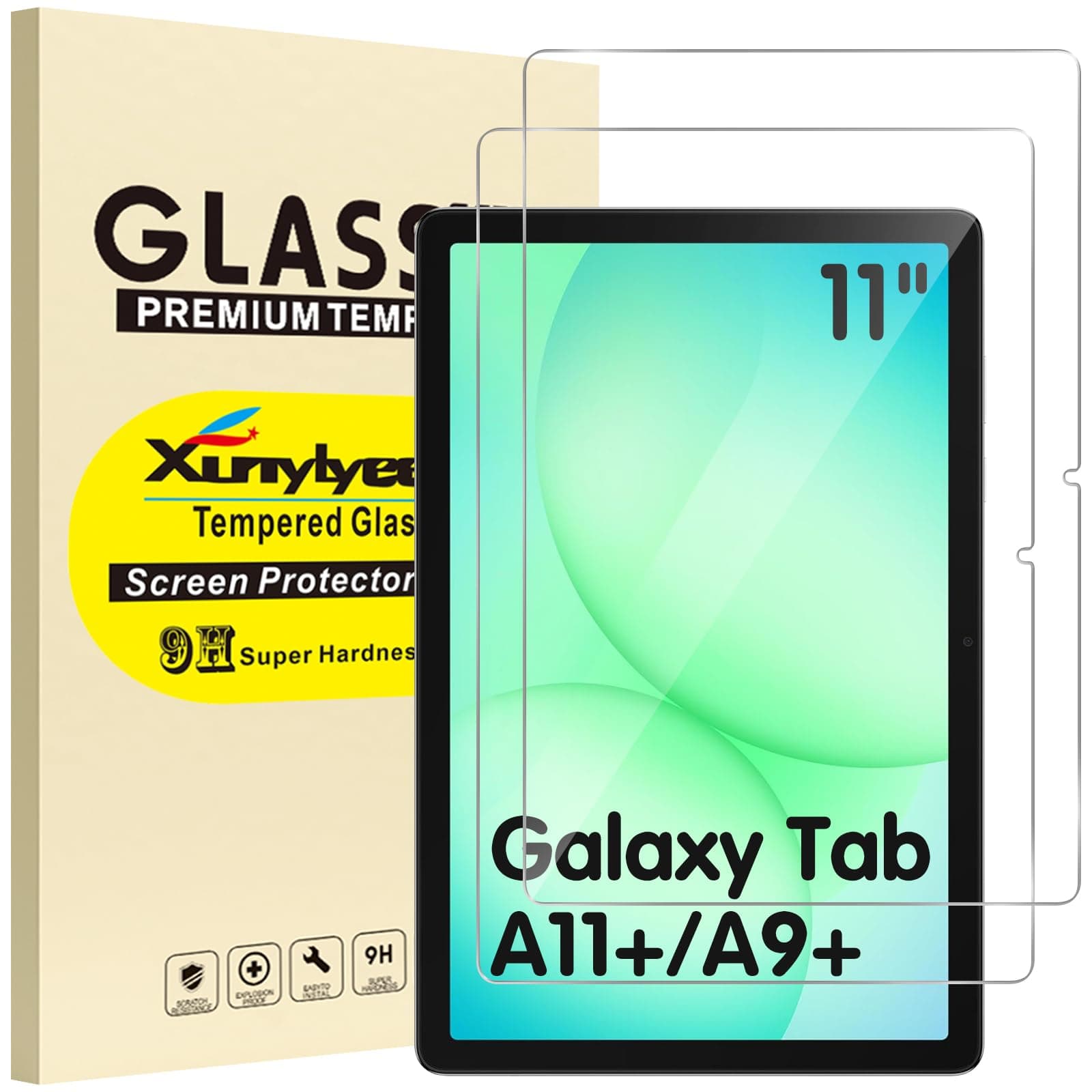 2-Pack, Screen Protector for Samsung Galaxy Tab A11 Plus/ A9 Plus/ A11+/ A9+ 11 Inch Tempered Glass Film Bubble Free Easy Installation