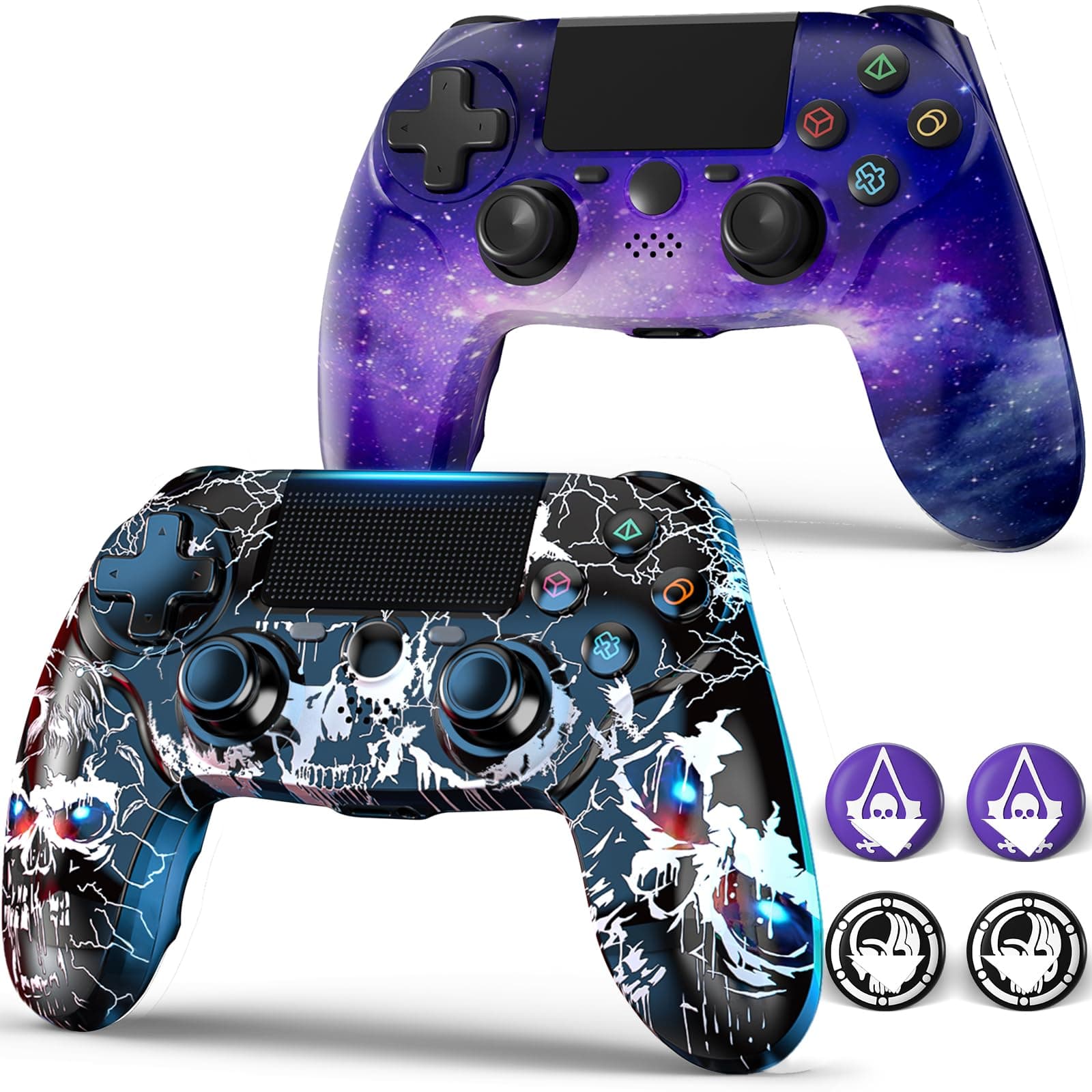 XISOGUU 2 Pack Wireless Controller for PS4, Wireless Remote Control Compatible with Playstation 4/Slim/Pro,with Double Shock/Audio/Six-axis Motion Sensor (black graffiti&Cosmic Nebula)