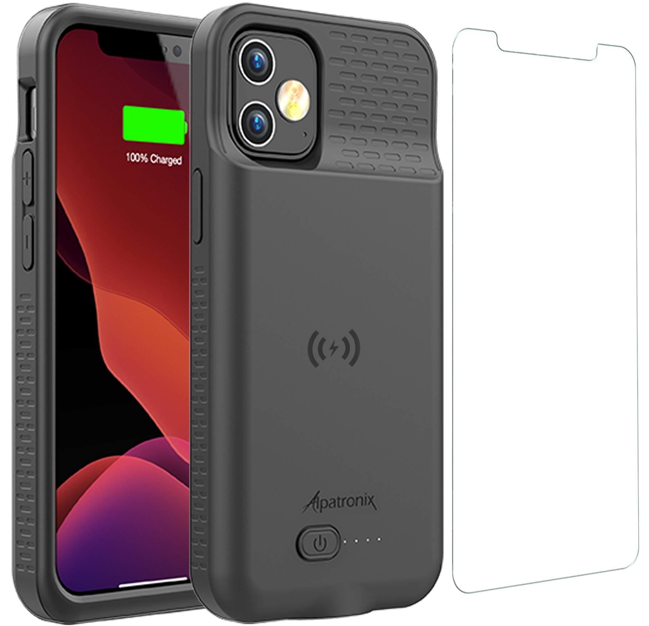 Alpatronix Battery Case for iPhone 12 Mini and iPhone13 Mini (5.4 inch), Slim Portable Protective Extended Charger Cover with Wireless Charging, Lightning Input, CarPlay - Matte Black