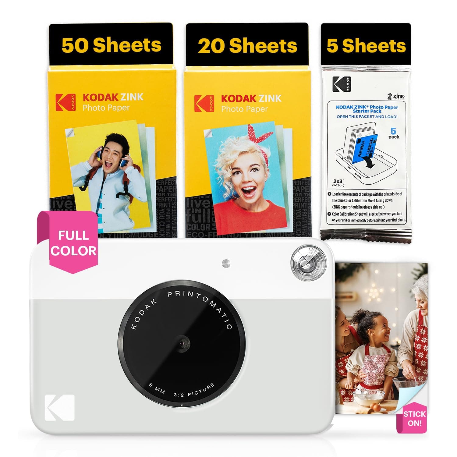 Printomatic Full-Color Instant Print Digital Camera - 75 Sheets Bundle - Prints On Zink 2x3 Sticky-Back Photo Paper - 5MP, Portable, Creative Fun Gift for Birthday, Christmas, Holiday - Grey