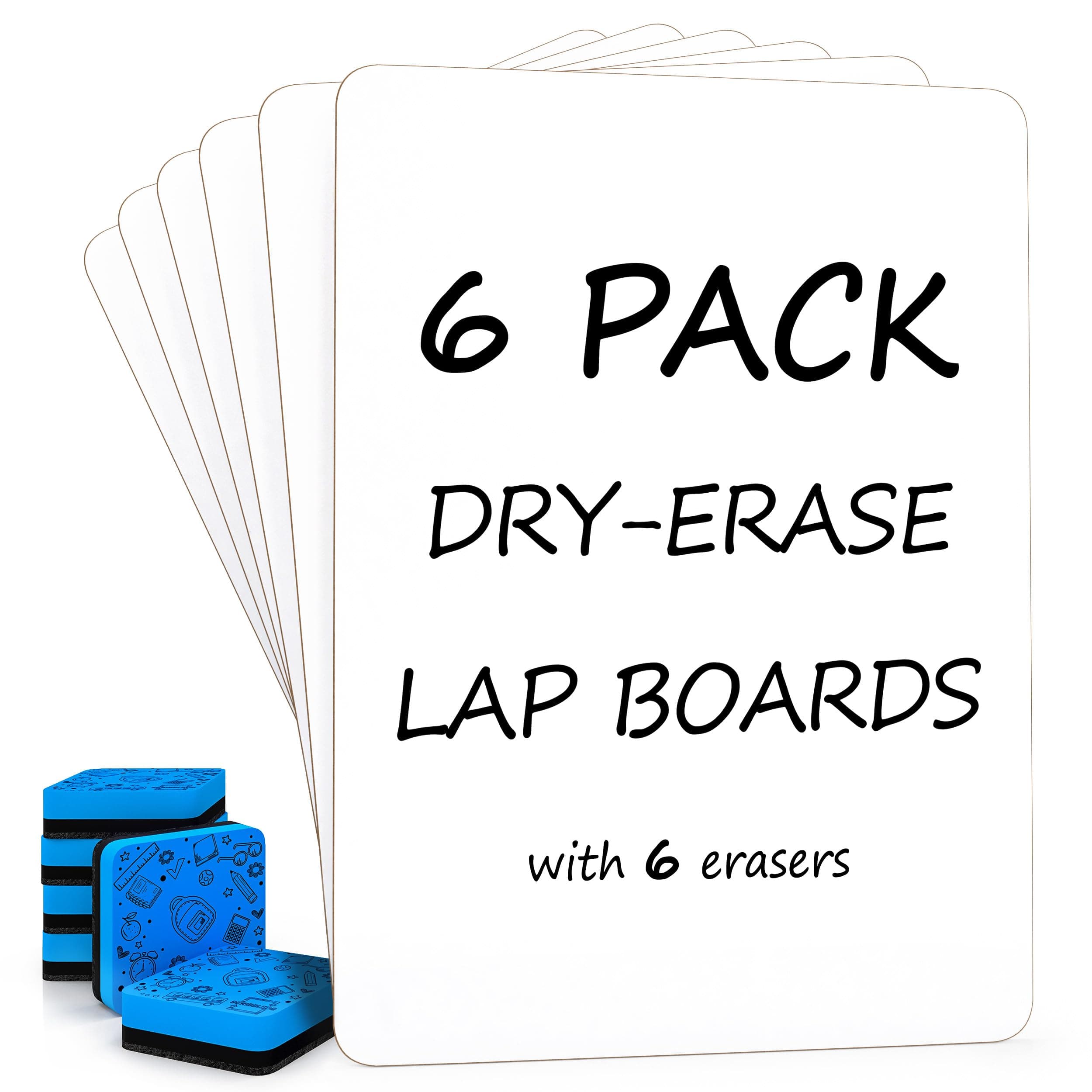 Scribbledo 6 Pack Dry Erase Lap Board 9”X12” | Interactive Learning Whiteboard Educational (Single Sided) Erasers Included