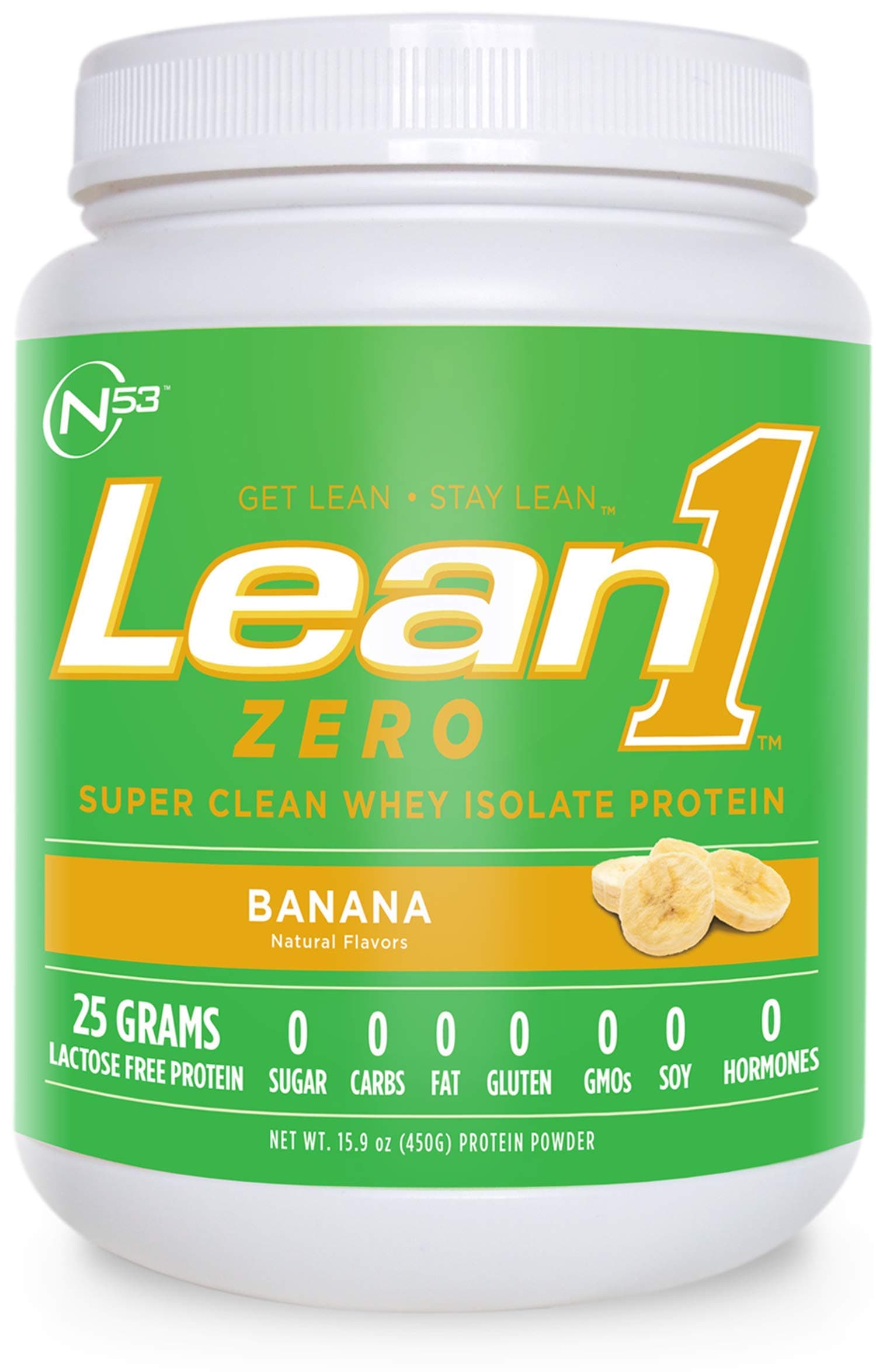 Lean1 Nutrition 53 Lean 1 Zero - Super Clean Whey Isolate Protein Powder, Natural, Free of Sugar, Lactose, Fat, Gluten-Free, Banana- 15 Servings