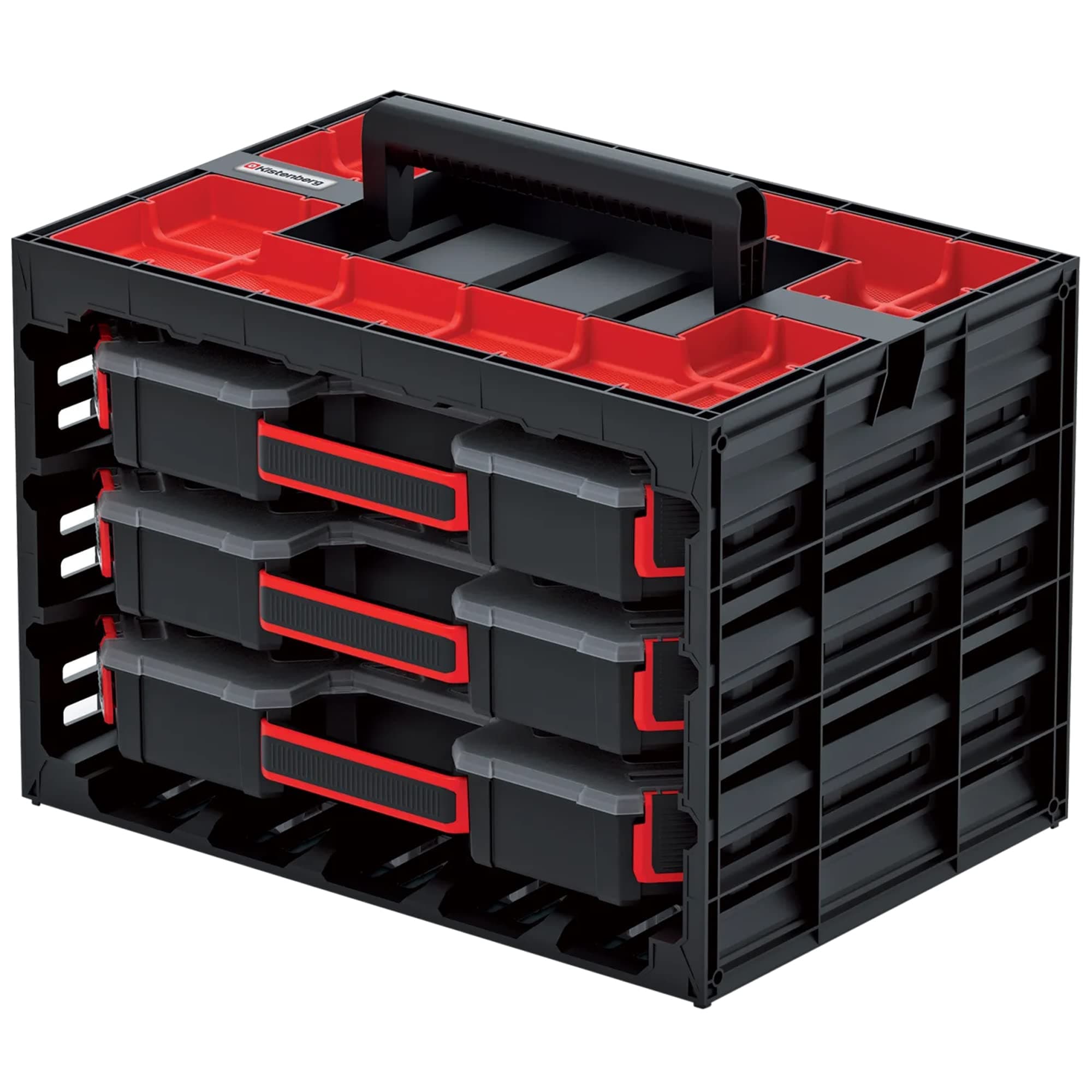 Kistenberg Tool Box with 3 Assortment Boxes with dividers, Sorting Box, Small Parts Magazine, Comfortable Handle, Storage case, 415 x 290 x 295 mm