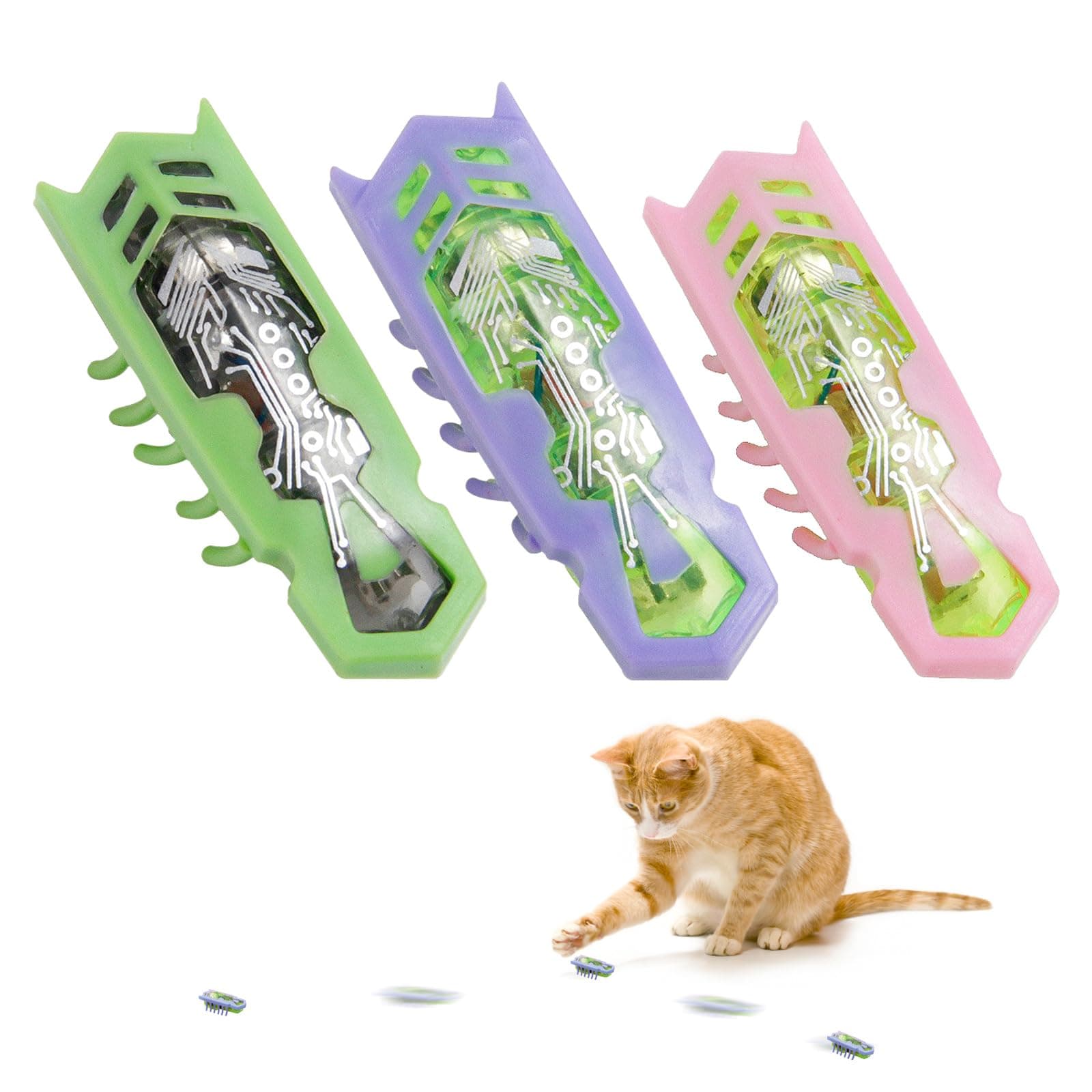 KUCKUCKI 3Pcs Interactive Cat Toy Bugs for Chasing, Mini Robot Beetle Vibrating Wings, Mini Teasing Cat Toys for Indoor Cats and Kitty (3 colors)