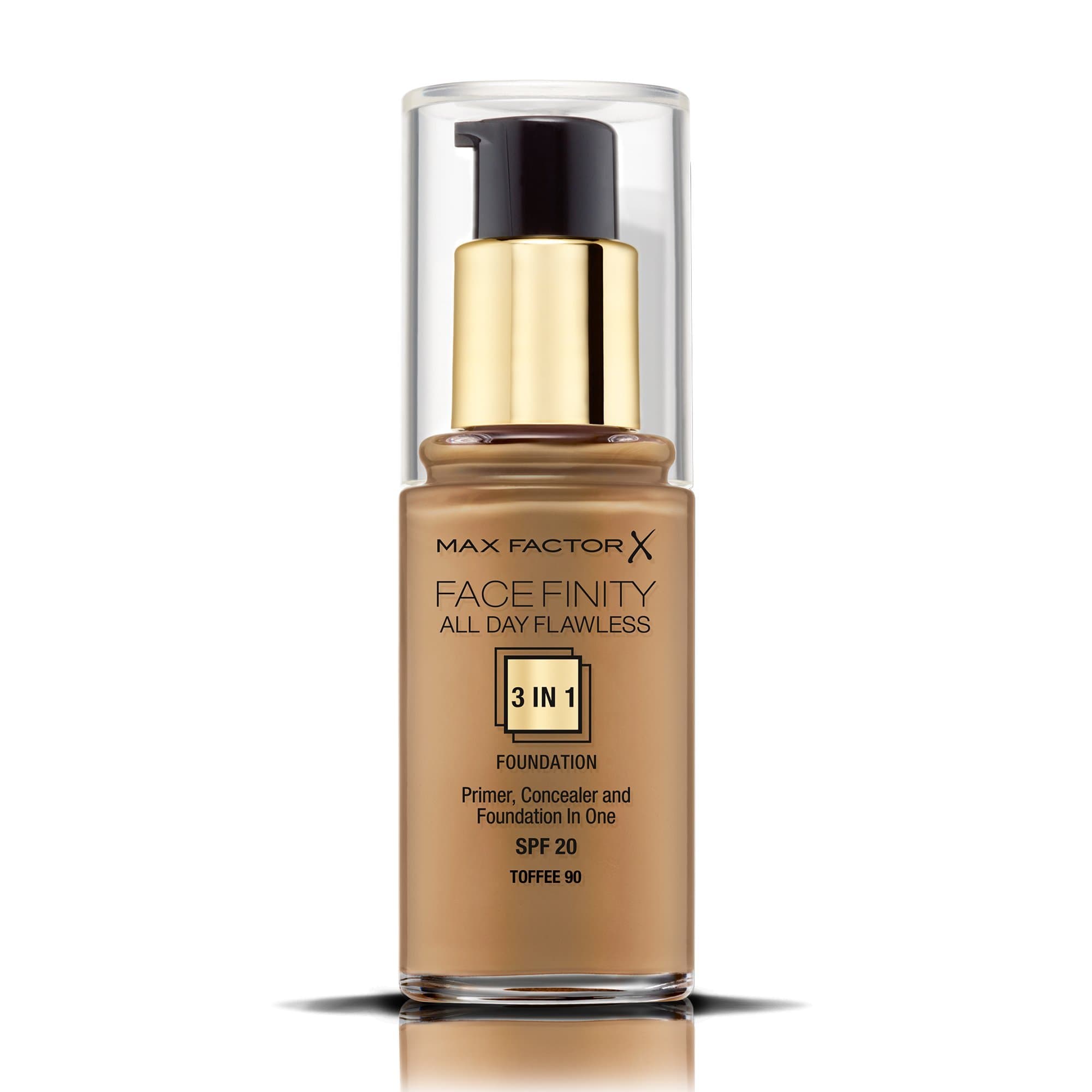 Max Factor Facefinity All Day Flawless 3 In 1 Liquid Foundation SPF 20, No. 90 Toffee Matte Finish