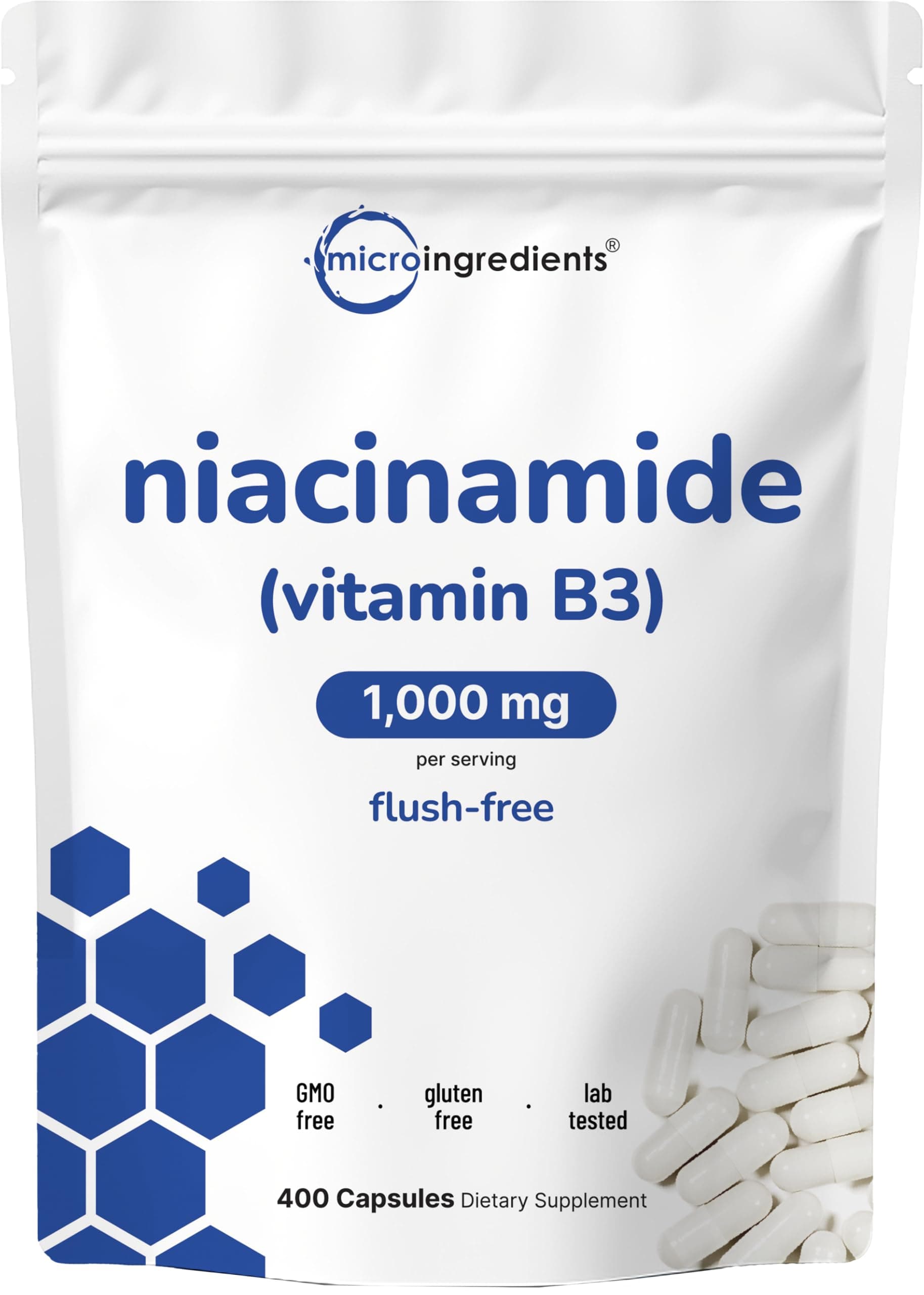 Vitamin B3 Niacinamide 500mg Per Capsule, 400 Capsules | 1,000mg Flush Free Niacin Per Serving, Essential B Vitamin Supplement | Non-GMO, Gluten Free