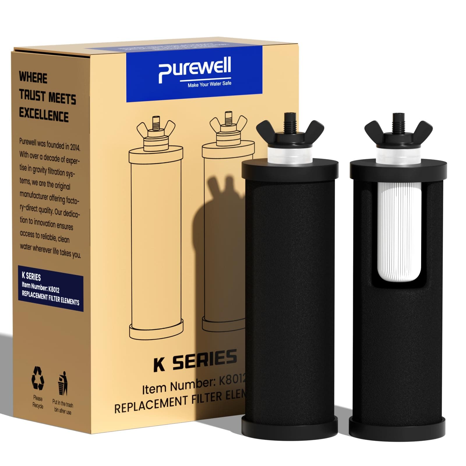 Purewell PF-3 Black 3-Stage Composite Purification Elements, Replacement Filters for ProOne® and Berkey® Filters, ProOne® or Berkey® Big+ Water Filter System and Purewell System (2 Pack, K Series)