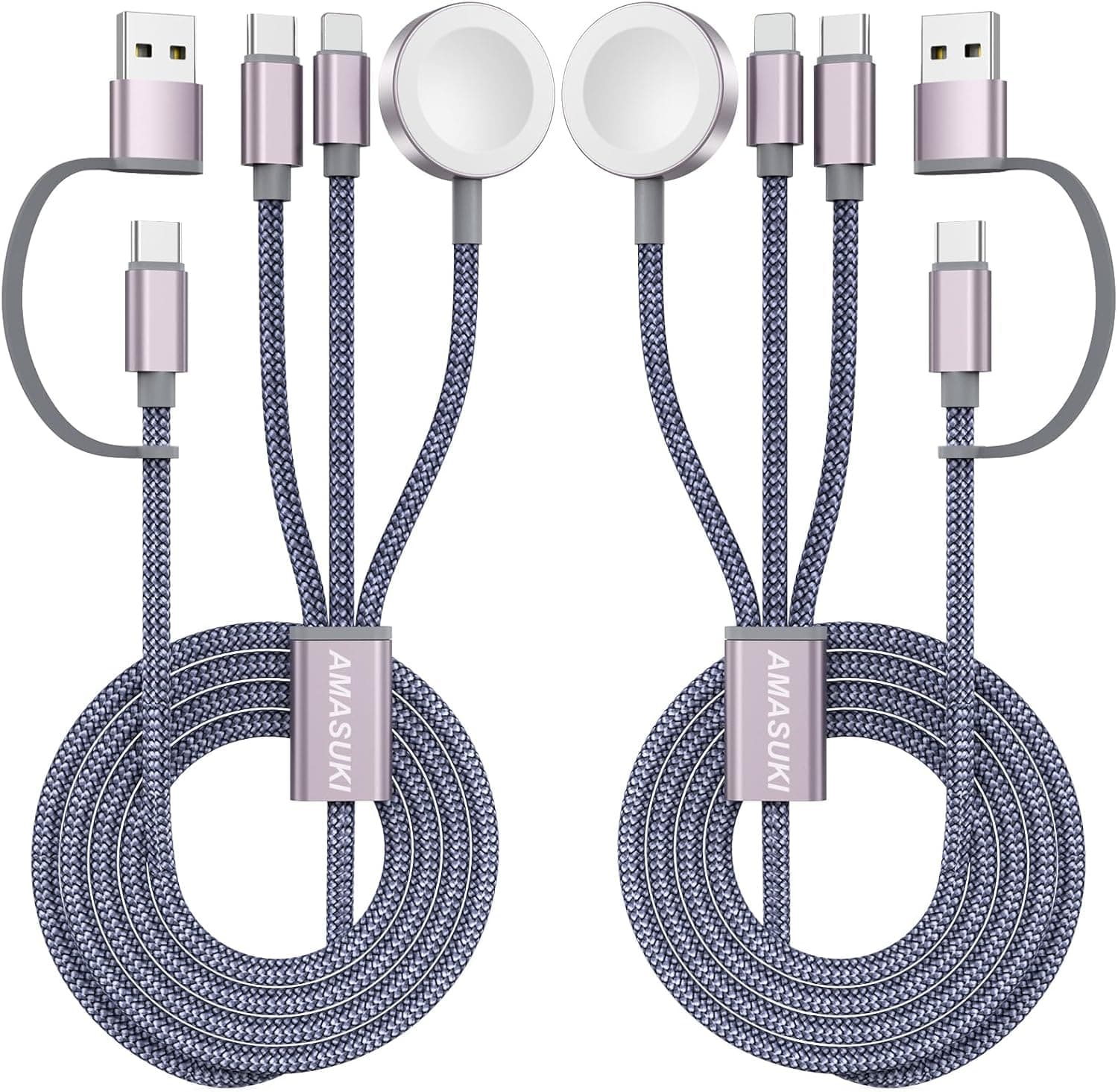 2Pack Travel Essentials,Multi Charging Cable 3 in 2 USB C for Apple Watch Charger,iPhone Charger,Cruise Vacation Camping,Portable for iWatch Series 11-2/Ultra/SE & iPhone 17-12,Sony PSP