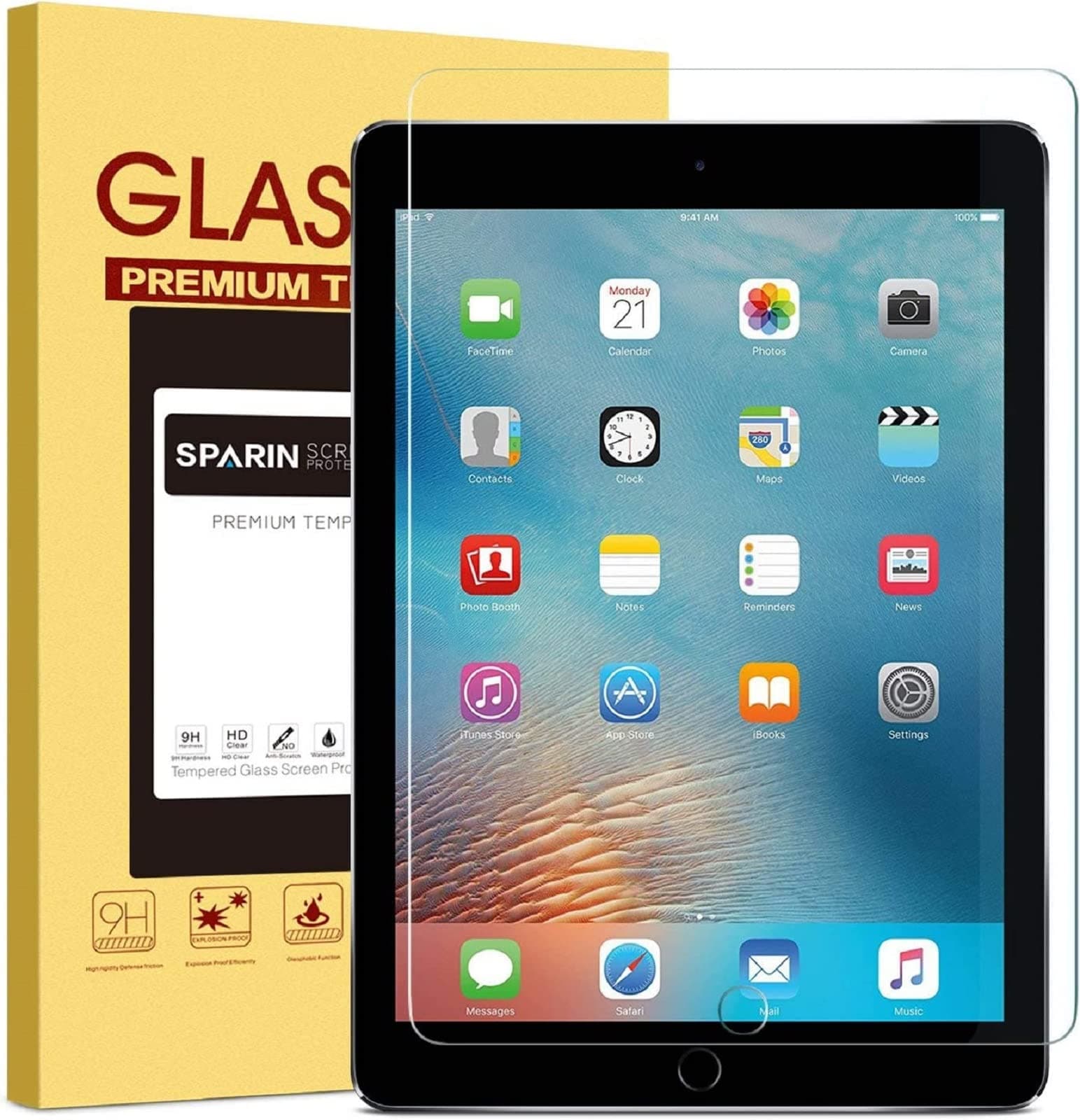 SPARIN Screen Protector Compatible with iPad 6th Generation and iPad Pro 9.7 inch, Tempered Glass for iPad 9.7 2018 and 2017, Easy Installation