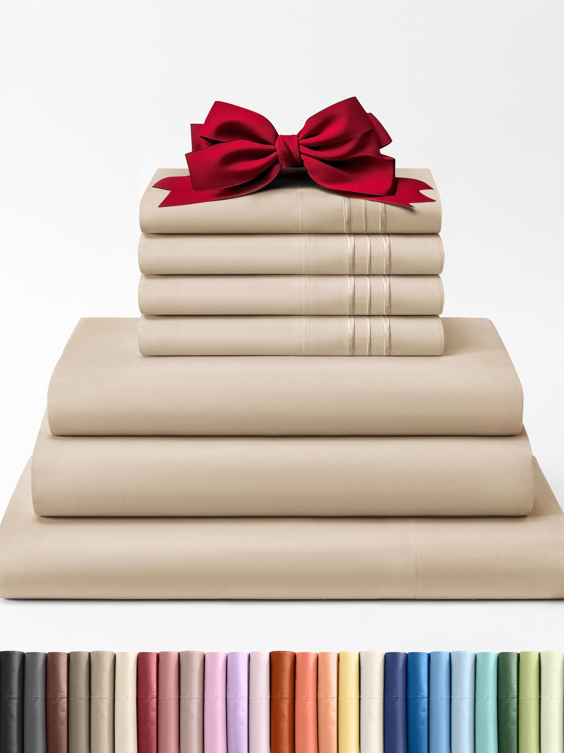 Split King 7 Piece Sheet Set - Breathable & Cooling Bed Sheets - Hotel Luxury Bed Sheets for Women, Men, Kids & Teens - Deep Pocket Bedding w/ Easy Fit - Soft & Wrinkle Free - Split King Cream Sheets