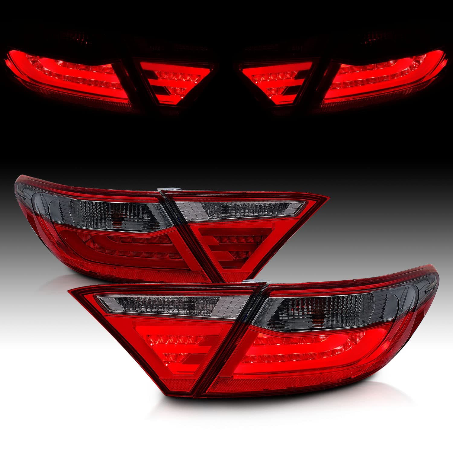 AmeriLite Red Smoke LED Parking Light Bar LED Brake Tail Lights Pair For 2015-2016 Toyota Camry 4Dr Sedan