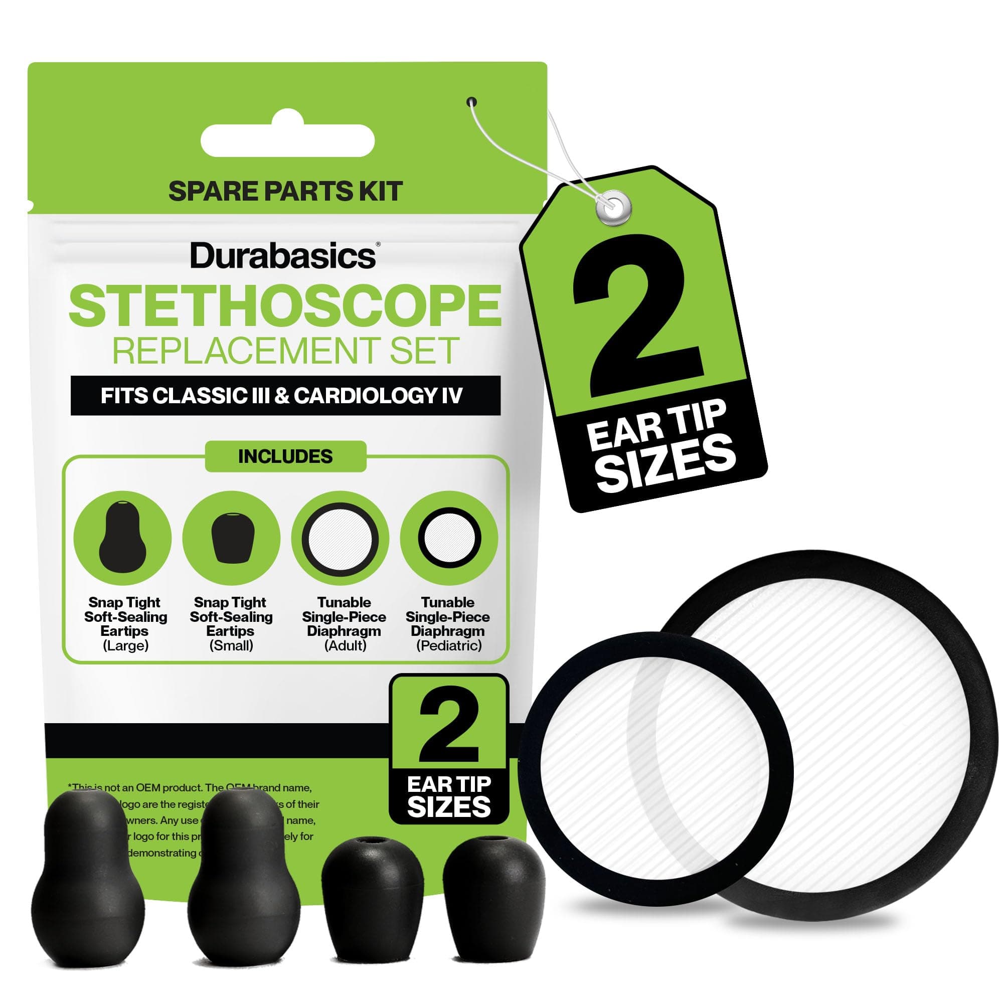 Classic 3, Cardiology 3 & Cardiology 4 Accessories Kit for Littmann Stethoscope Replacement Parts & Littmann Stethoscope Parts - Fits Classic III, Cardiology III & IV - Black