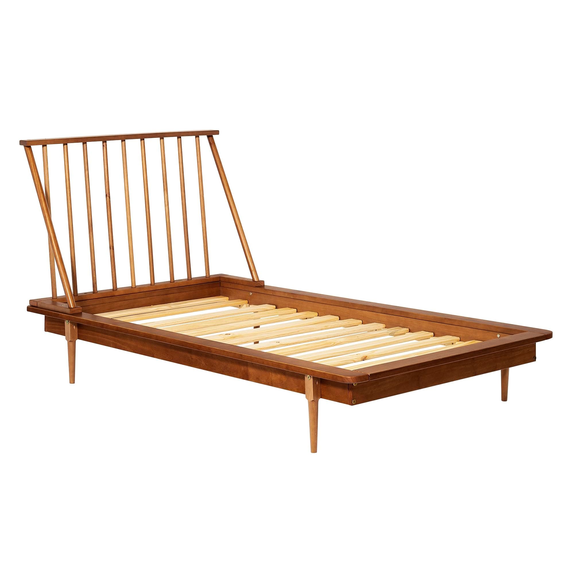 Walker Edison Mid Century Modern Solid Wood Spindle Platform Bed Headboard Footboard Bed Frame Bedroom, Twin, Caramel