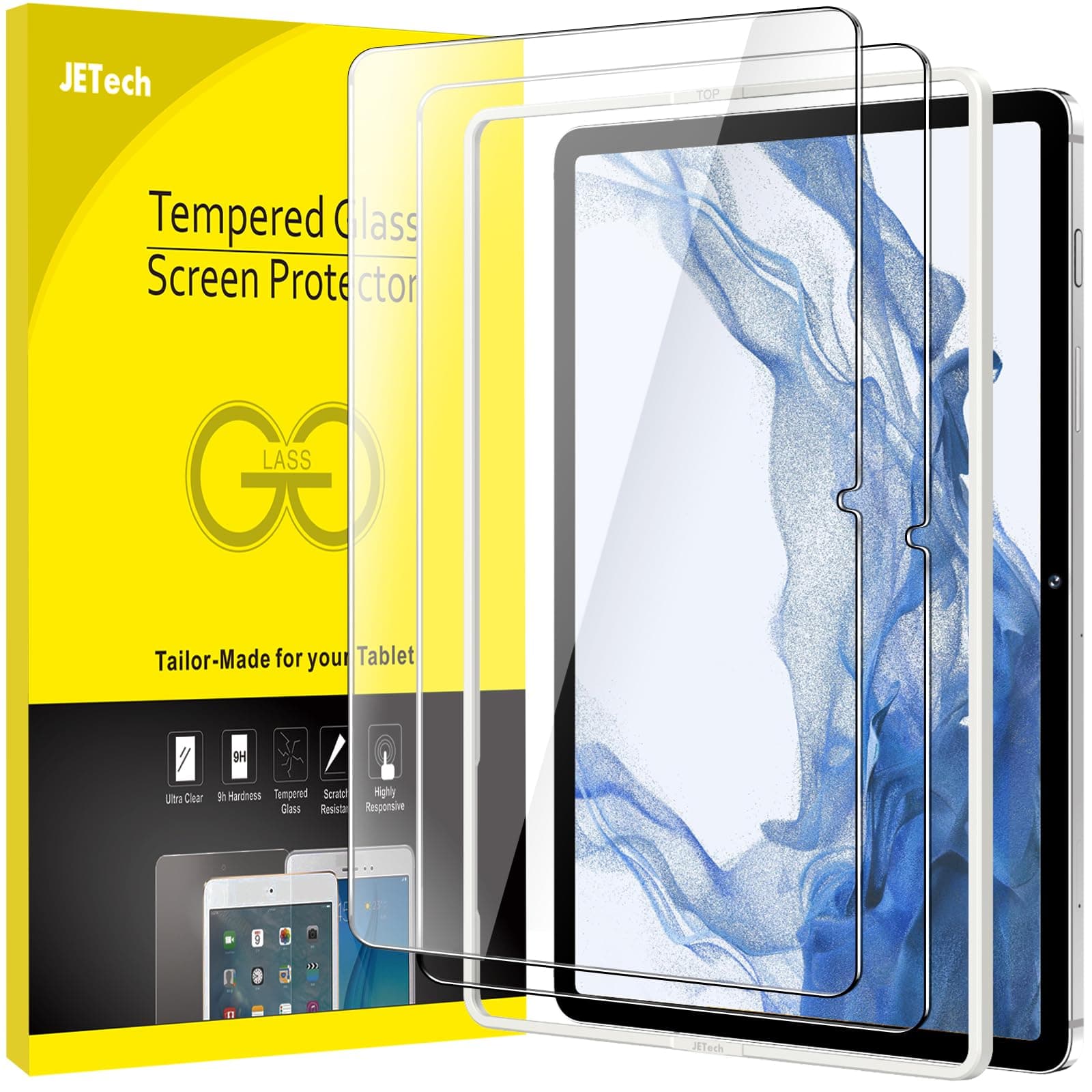 Screen Protector for Samsung Galaxy Tab S8 Plus 2022 / Tab S7 FE 2021 / Tab S7 Plus 2020 12.4-Inch with Easy Installation Frame, Tempered Glass Film, HD Clear, 2-Pack