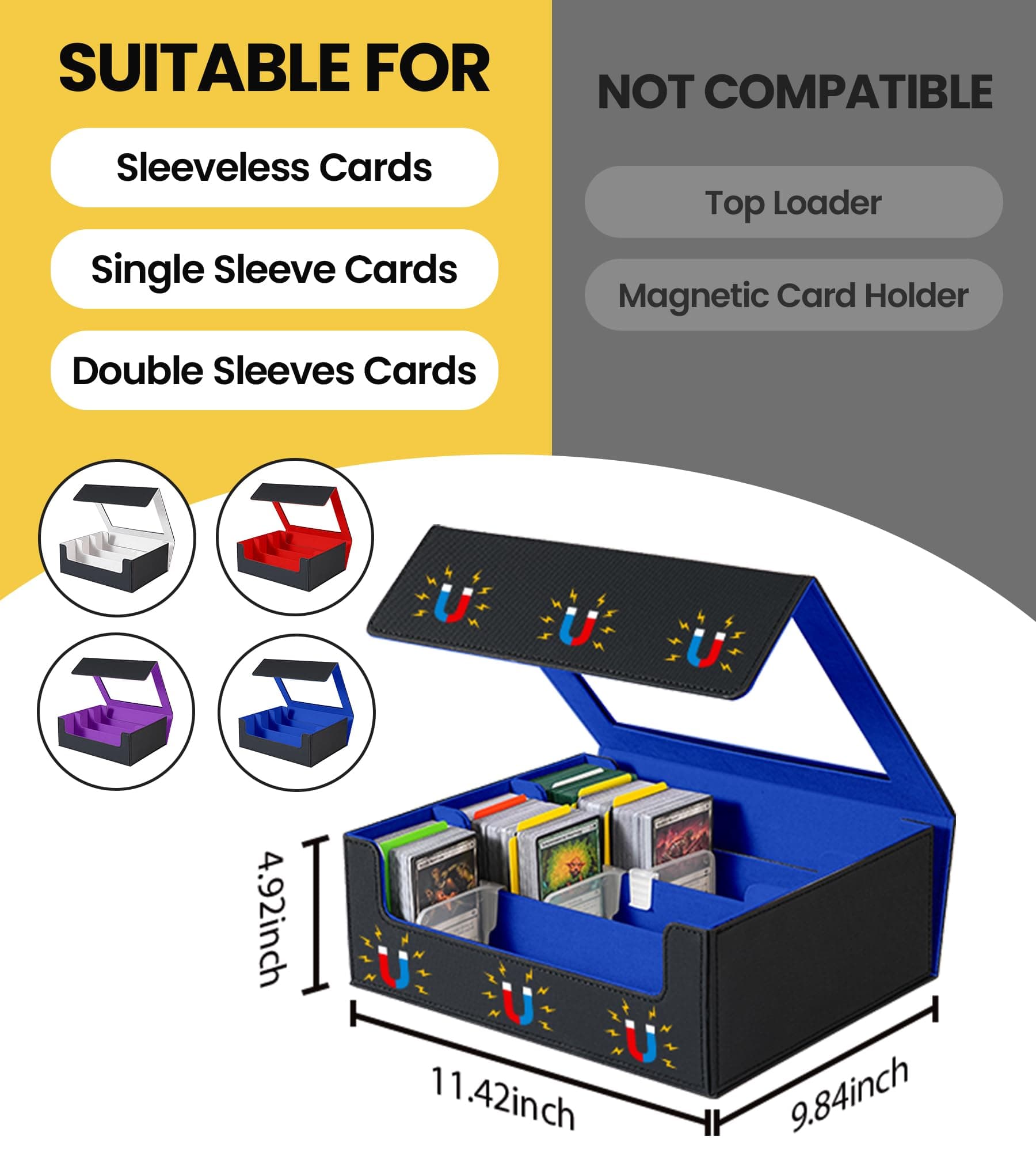 NEWLOOP Card Deck Case for Trading Card See Through Storage Box Black and Blue