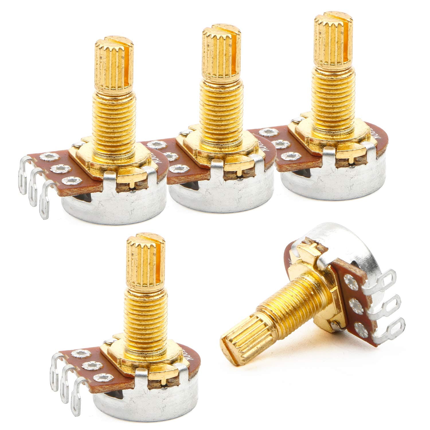 Guitar Potentiometer Audio Volume Tone Pots Switch Control A500k Split Shaft Taper Potentiometers Gold Pack of 5