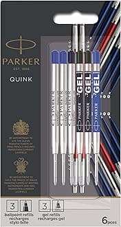 Parker Ballpoint & Gel Refills, Blue & Black, 6 Count