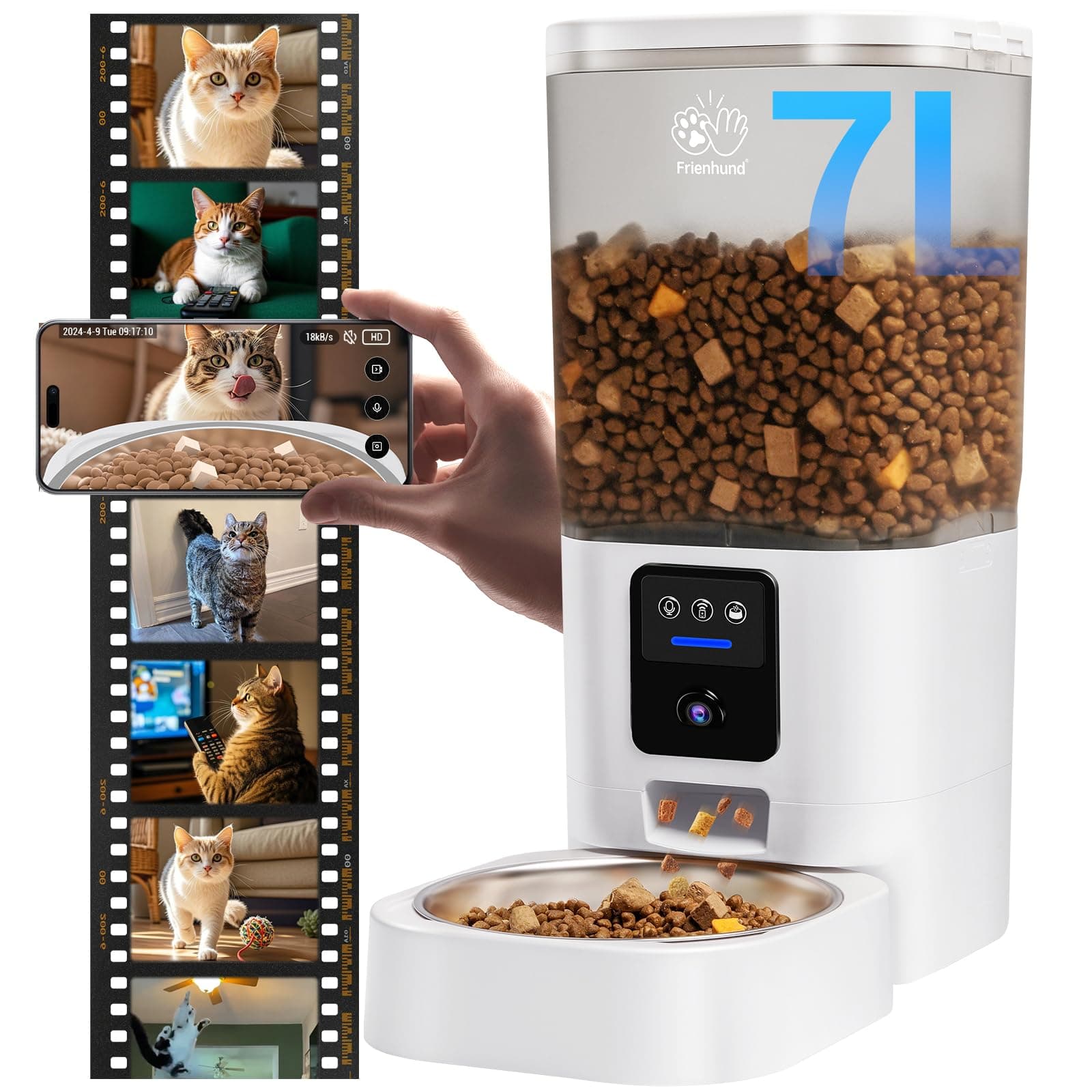 Automatic Cat Feeder with 2K Camera: 5G WiFi Automatic Dog Feeder with Night Vision,Cat Food Dispenser with 7L Large Food Storage Container for Multiple Pet,Detachable for Easy Clean -29 Cup